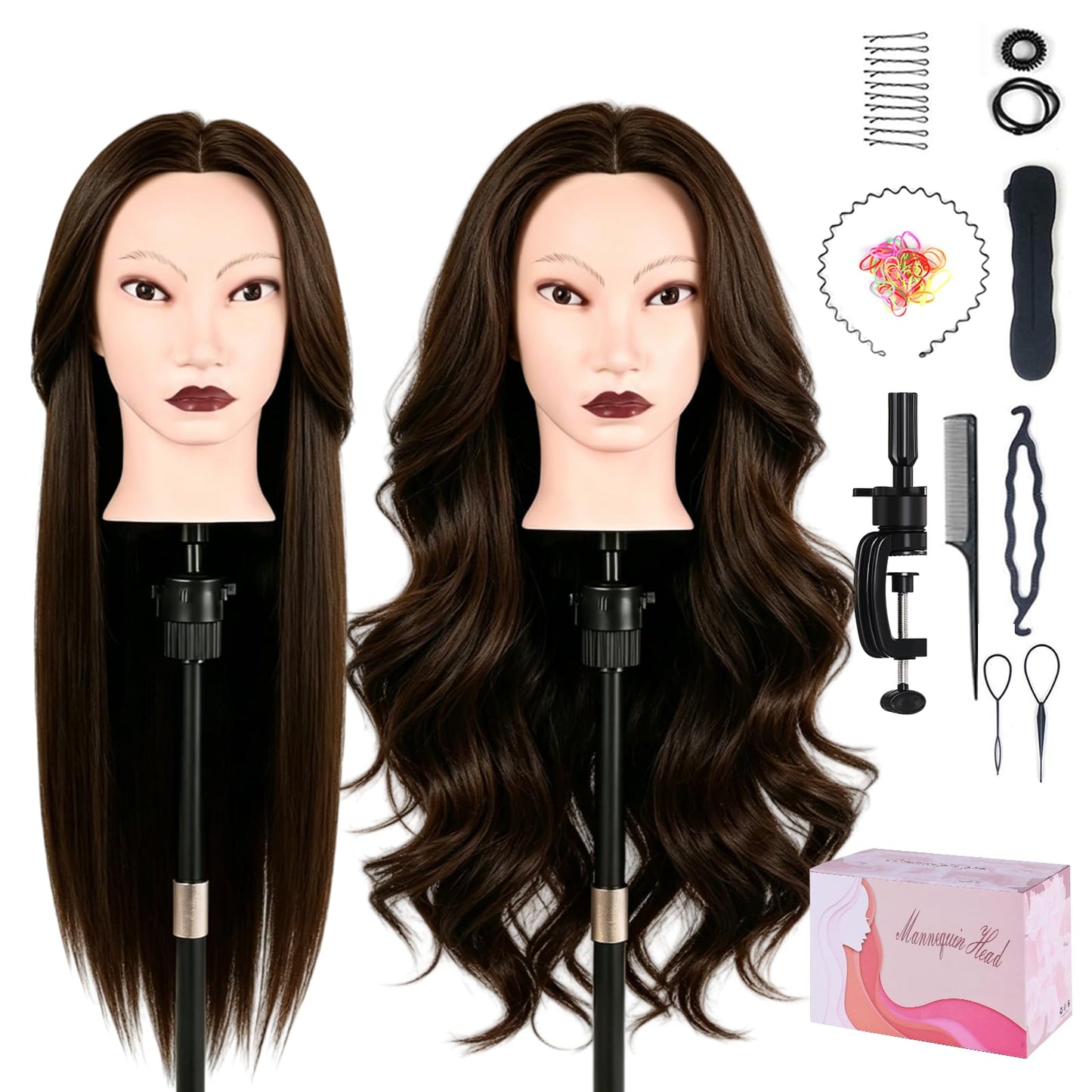 Beauty Star 26 Inch 80% Human Hair Mannequin Head for Hair Practice, Realistic Cosmetology Mannequin for Cutting Braiding Styling, Training Doll Head with Clamp Holder & Styling Tools