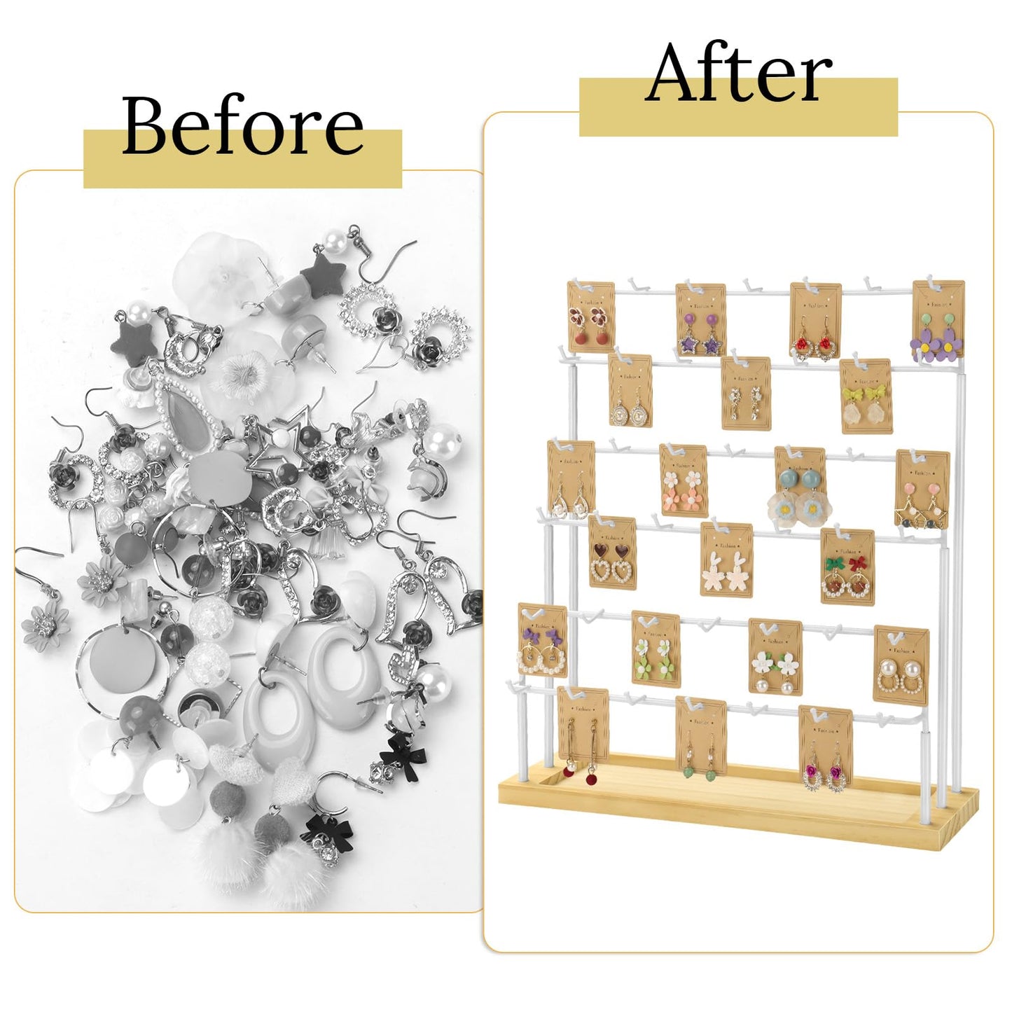 Earring Display for Vendors,6 Tiers 42 Hooks Jewelry Rack Display Holder Stand, Earring Organizer Holder for Necklaces Rings Bracelets Keychains,Jewelry Display for Selling with Earrings Cards-White