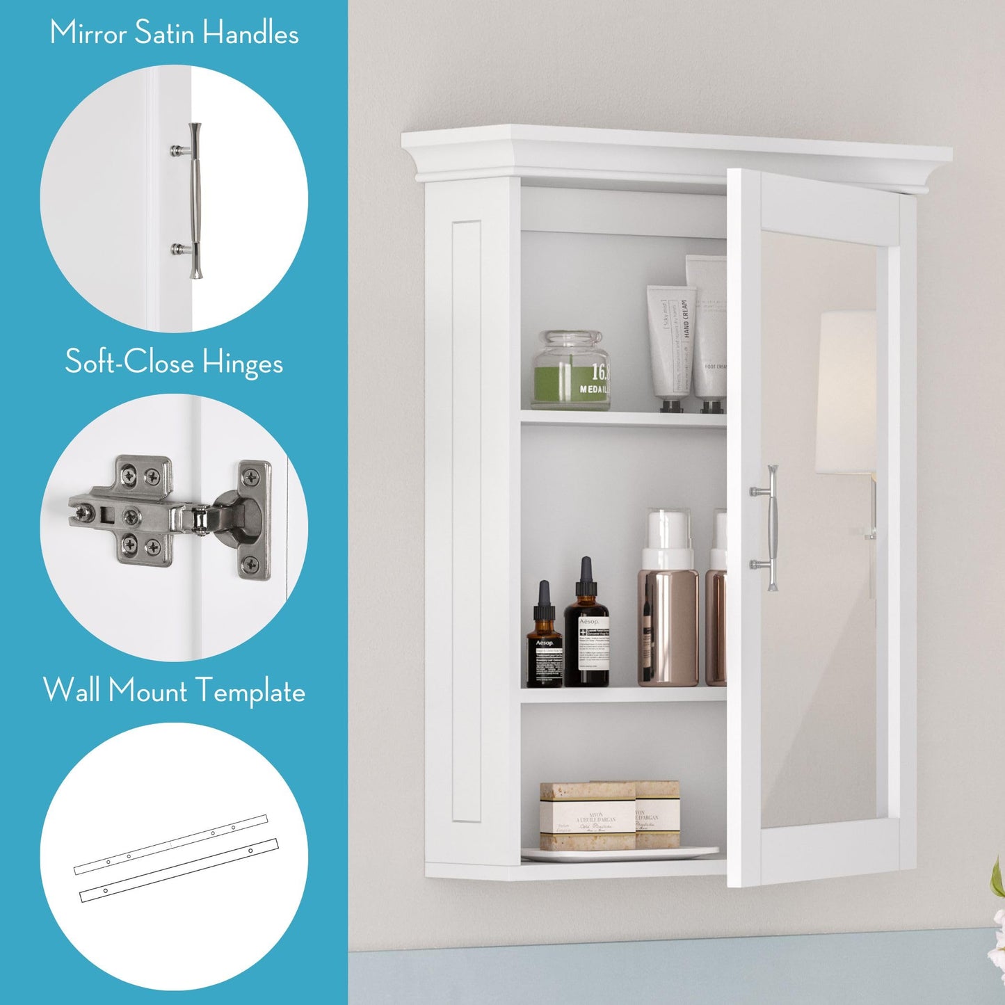 RiverRidge Somerset Wall Cabinet with Mirror Medicine Cabinet with Soft-Close Hinges & Adjustable Shelf Bathroom Mirror with Storage Shelves