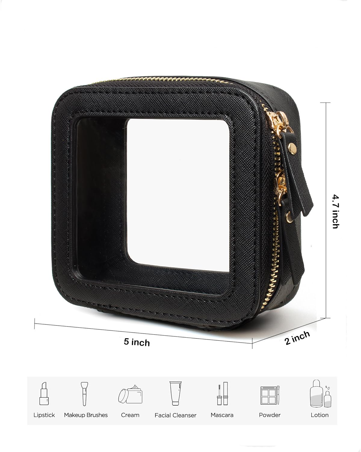 Clear Makeup Bag Small, Mini Clear Makeup Pouch TSA Approved Portable Travel Toiletry Bag Multipurpose Cosmetic Bag Case for Women Vegan Leather Make Up Pouch Car Organizer for Women Men (Mini Black)