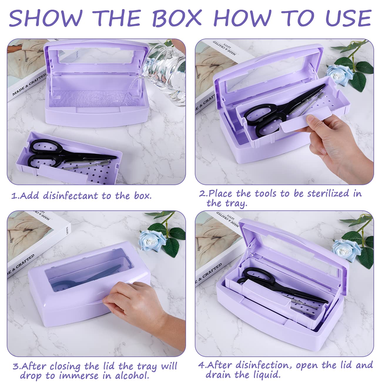 Gusnilo Nail Tool Sterilizer Box Disinfectant Jar Plastic Disinfectant Container Suitable for Nail Tools Hair Salons Beauty Centers and Manicure and Nail Equipment(Purple)