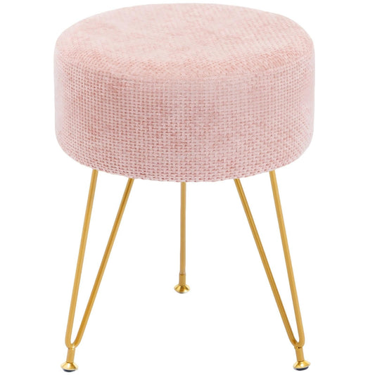 DUMOS Velvet Vanity Stool, 350LBS Heavy-Duty Makeup Stool with 4CM Thick Cushion, Round Ottoman Footrest Chair for Bedroom, Bathroom, Dressing Table, Easy-Clean Soft Fabric, Pink