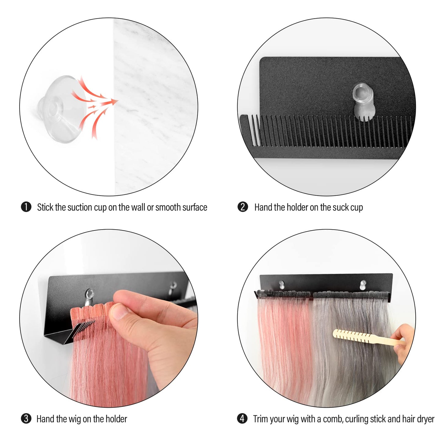 EHDIS Hair Extension Holder for Styling Hair Stands Stainless Steel Hair Extension Display Hair Hanger Tool for Washing, Coloring and Blow-Drying of Weft, Clip-In, Tape-In Extensions (Black)