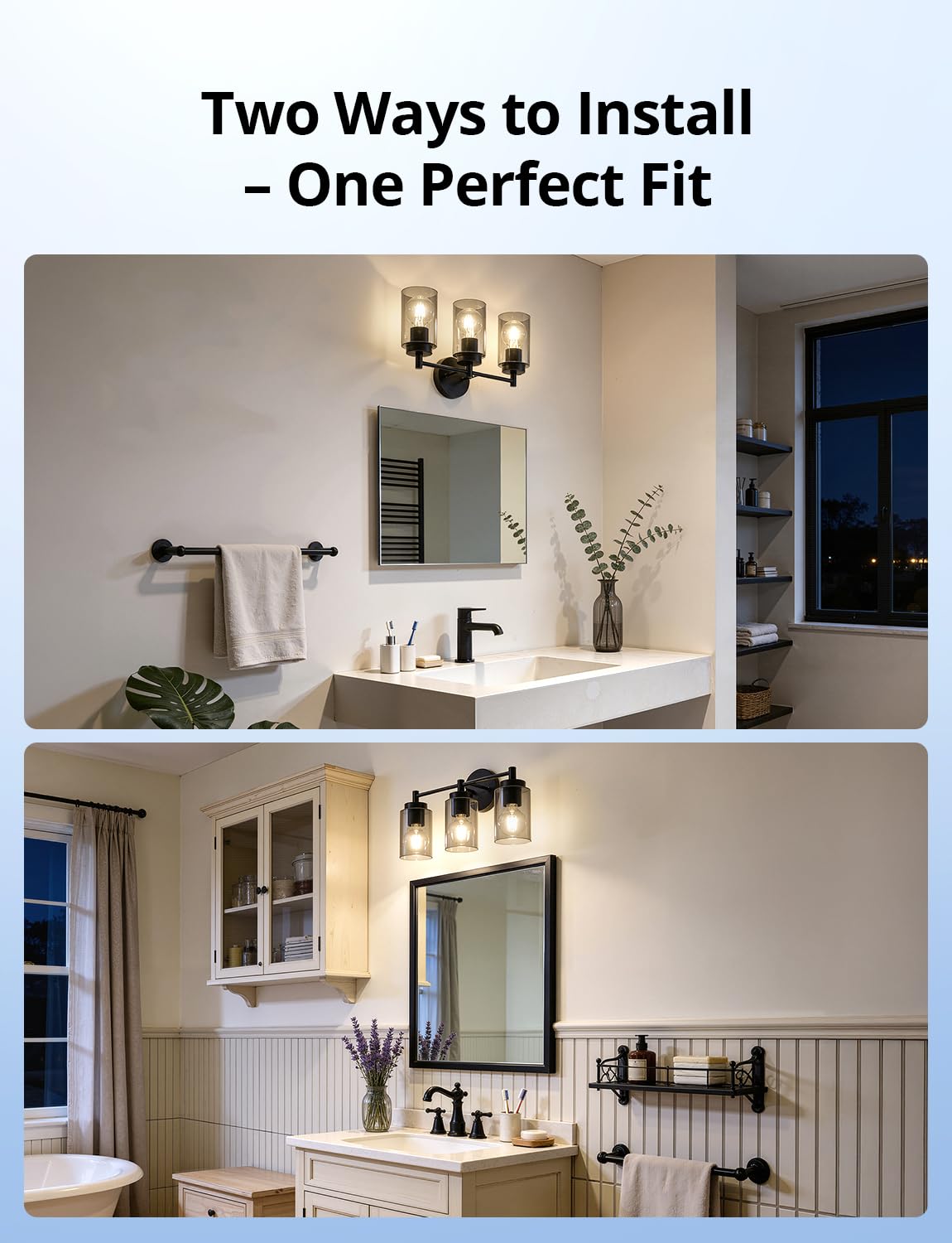 Combuh 3 Light Bathroom Light Fixtures Modern, Black Over Mirror Lamp