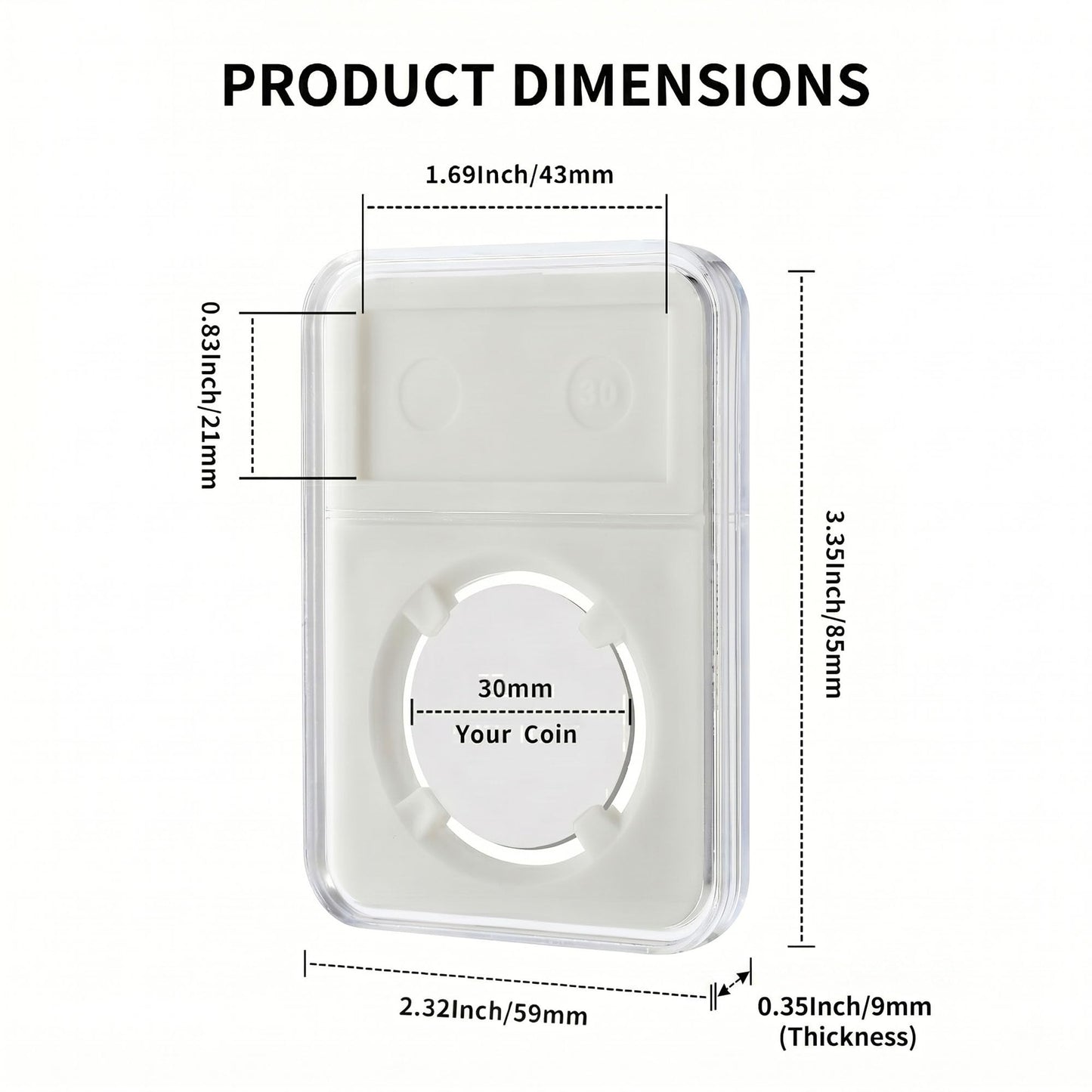10-Pack 30mm Coin Slab Holder for Kennedy JFK Half Dollars, Clear Acrylic
