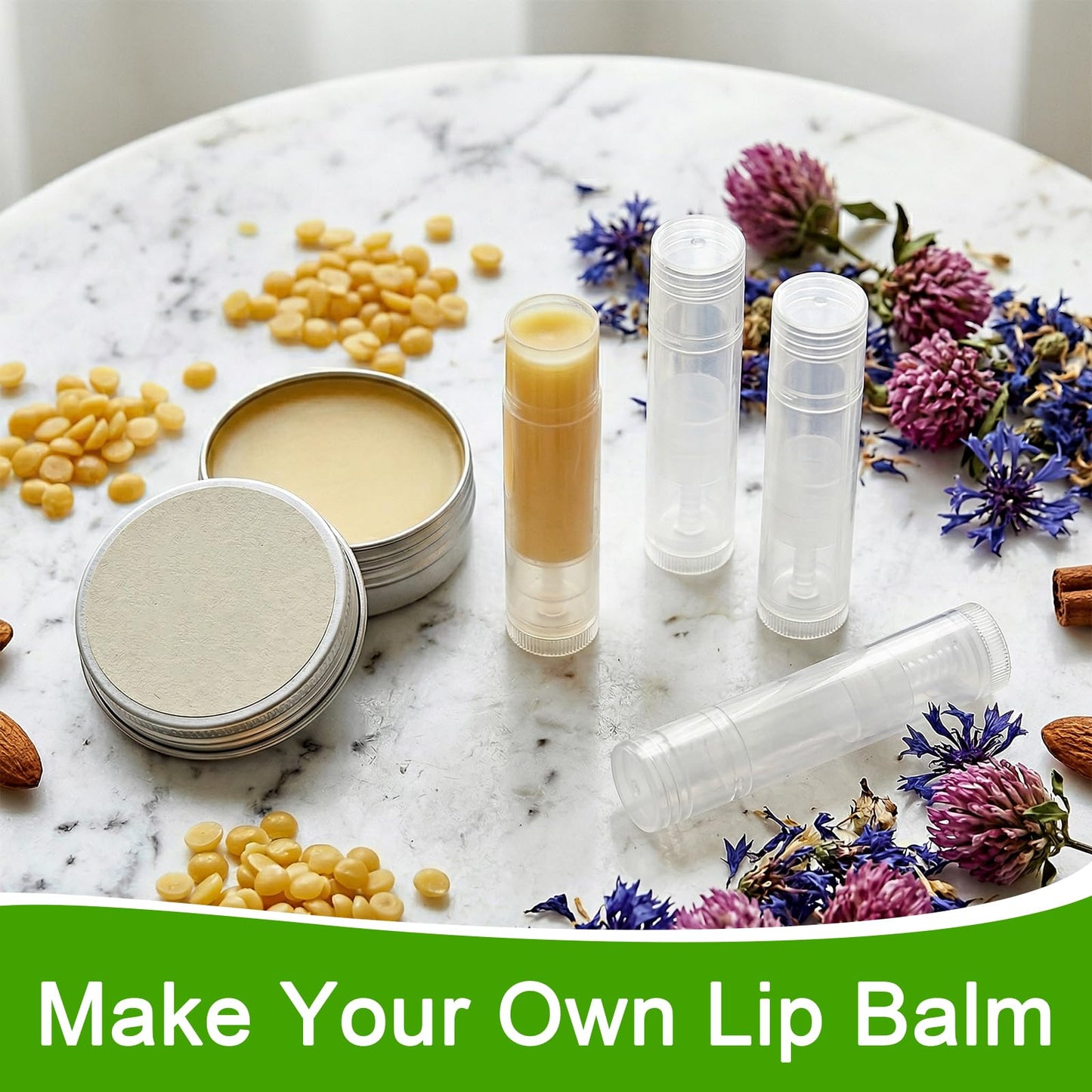 Giloaou 120Pcs Lip Balm Tubes with 50-Hole Filling Tray & Spatula, 5ml Empty Lipstick Tube Containers, BPA-Free DIY Kit for Homemade Cosmetics (Clear Tubes, Green Tray)