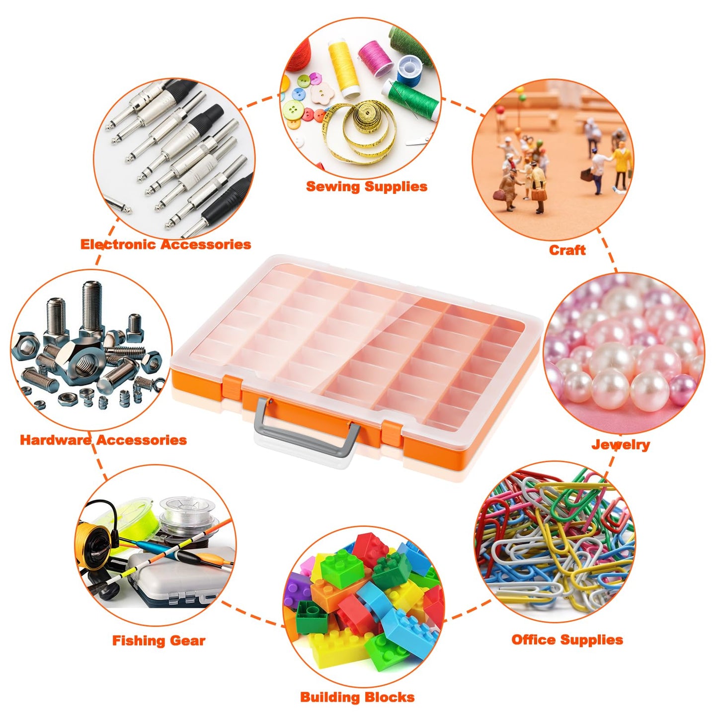 Bluedale 48 Grids Large Plastic Organizer Box with Adjustable Dividers, Beads Storage Containers Compartment Tackle Box Case for Crafts Hobby Small Parts Fishing Seeds Jewelry (Orange)