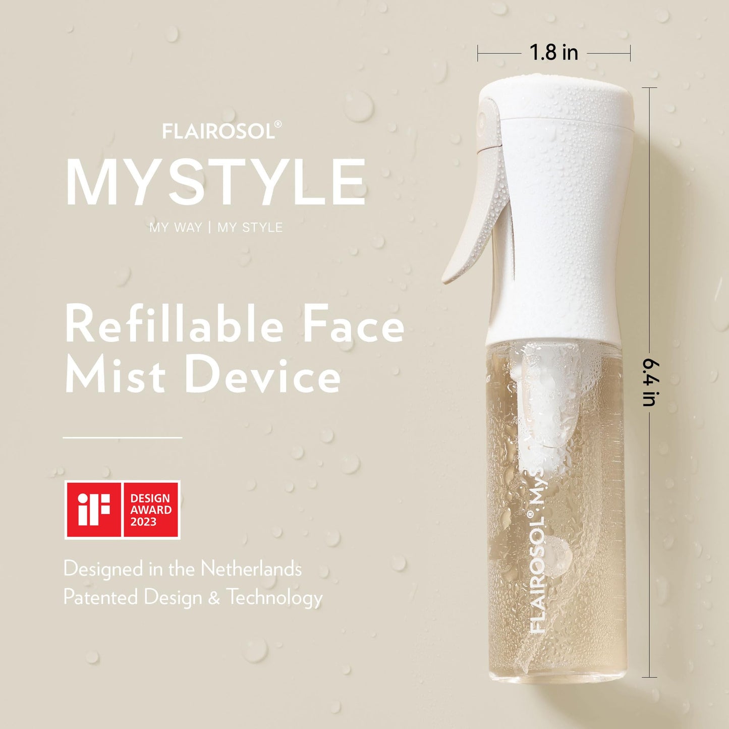 FLAIROSOL MyStyle, Spray Bottle for Hair - Small Travel Spray Bottle, Ultra Fine Continuous Water Mist for Face, Hairstyling, Salon, Cleaning, Beauty, Toners, Hydration & Makeup, 3.04oz / 90ml, White