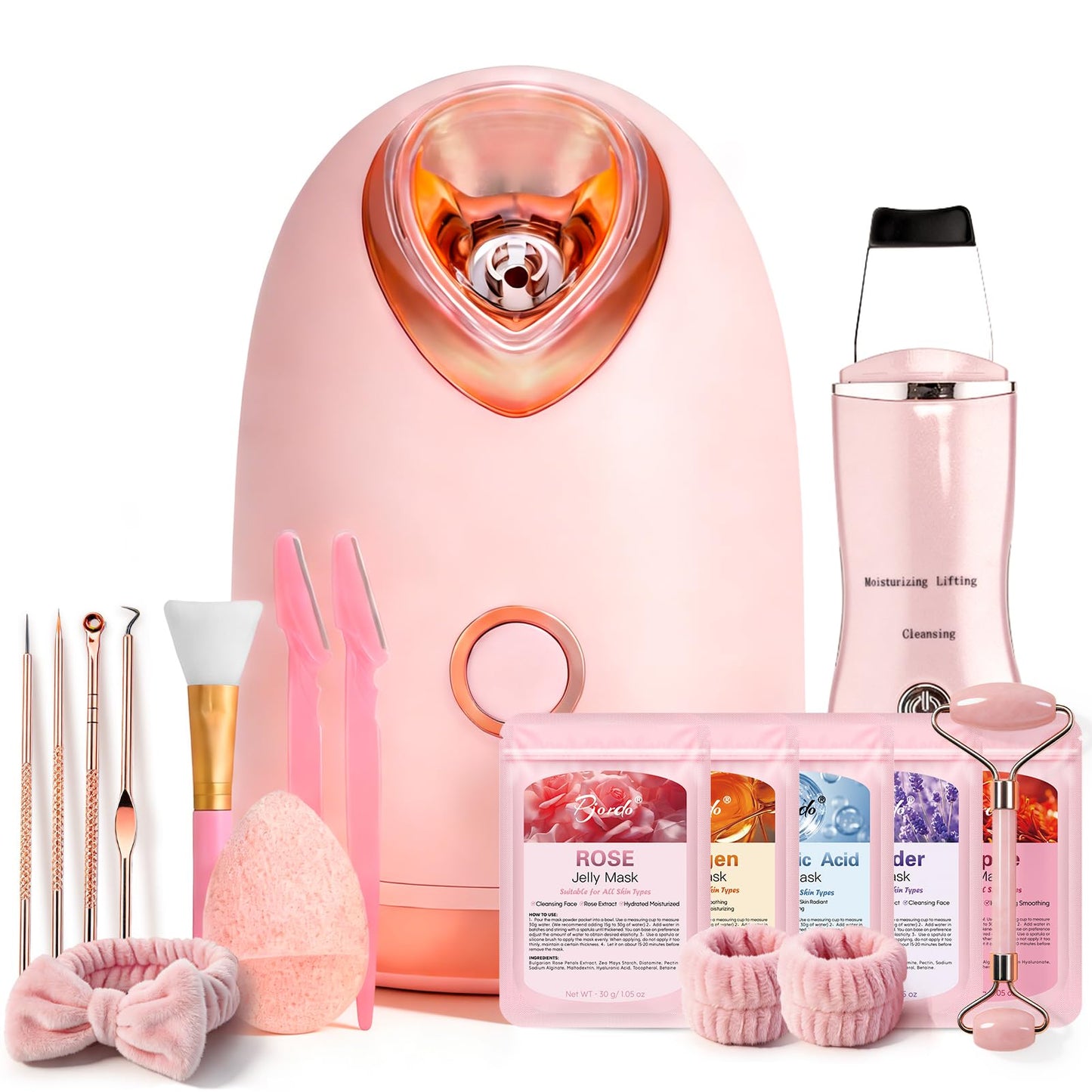 Pjordo Facial Steamer Spa Kit, Skin Scrubber, Nano Ionic Face Steamer for Deep Cleaning Unclogs Pores, Warm Mist Humidifier Steamer for Face Home Sauna SPA