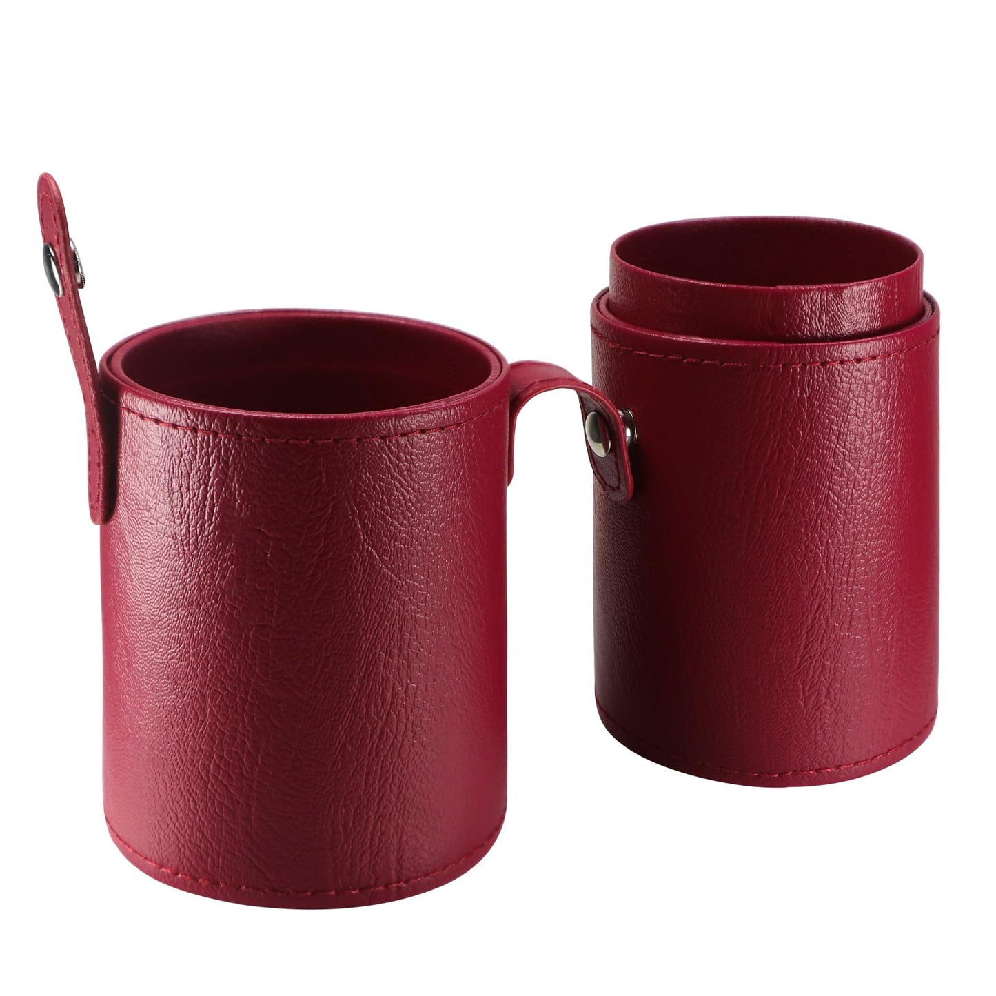 Kososuru Portable Makeup Brush Case,Pu Leather Makeup Brush Holder with Button,Travel Cup Storage Dustproof Makeup Cosmetic Bags for Women (Red)