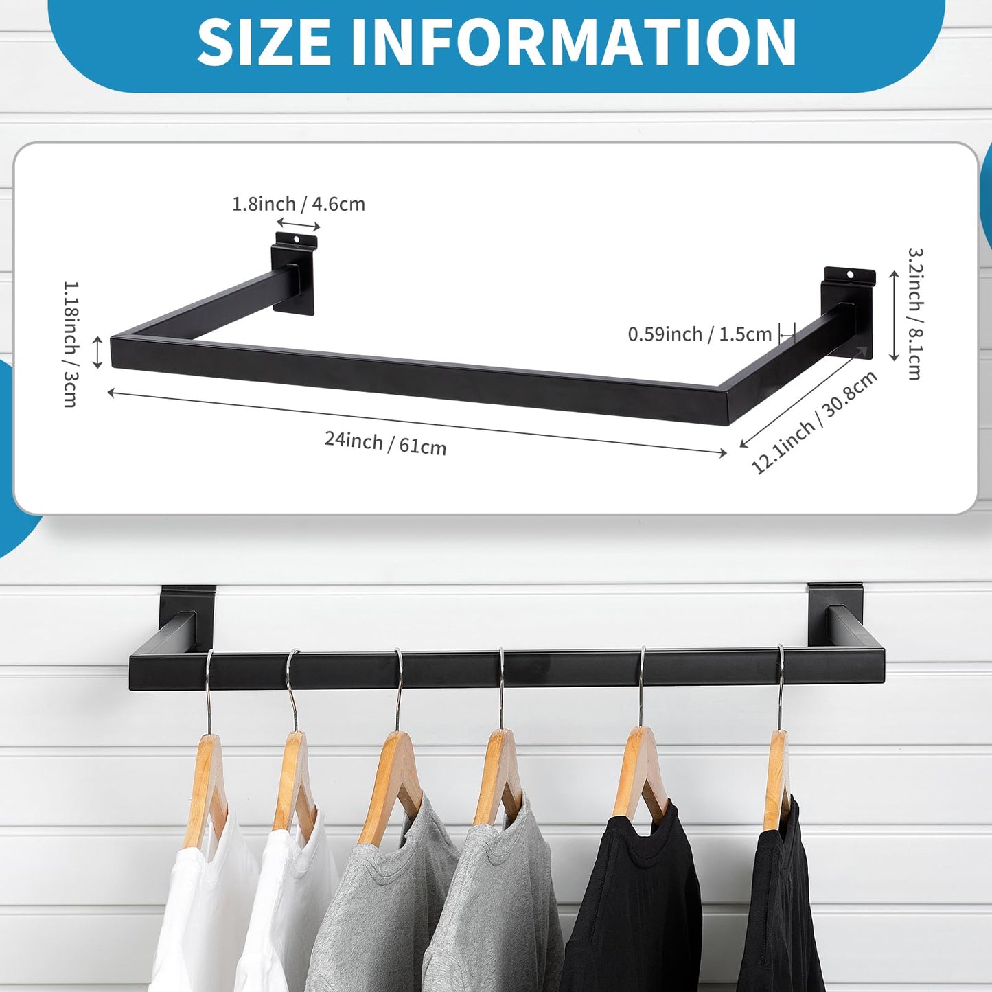 SINCHEEWAY Slatwall U-Shaped Rectangular Tubing Hangrail - 24"x12", Slatwall Accessories and Hangers for Retail Display and Home Garment Storage (4)