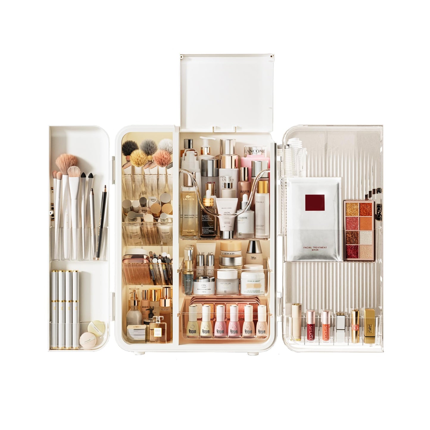 SEE SPRING Makeup Organizer for Vanity, Large Capacity Skincare Organizers and Storage with Drawers, Dustproof Cosmetic Display Case for Bathroom Countertop, Trendy Teen Girl Gifts, White