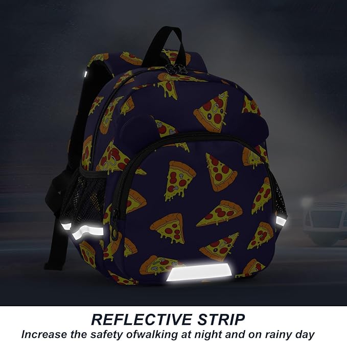 Pizza Toddler Backpack for Boys Girls,Cute Kindergarten Schoolbag with Ears,Preschool Backpack with Reflective Strip and Drawstring S