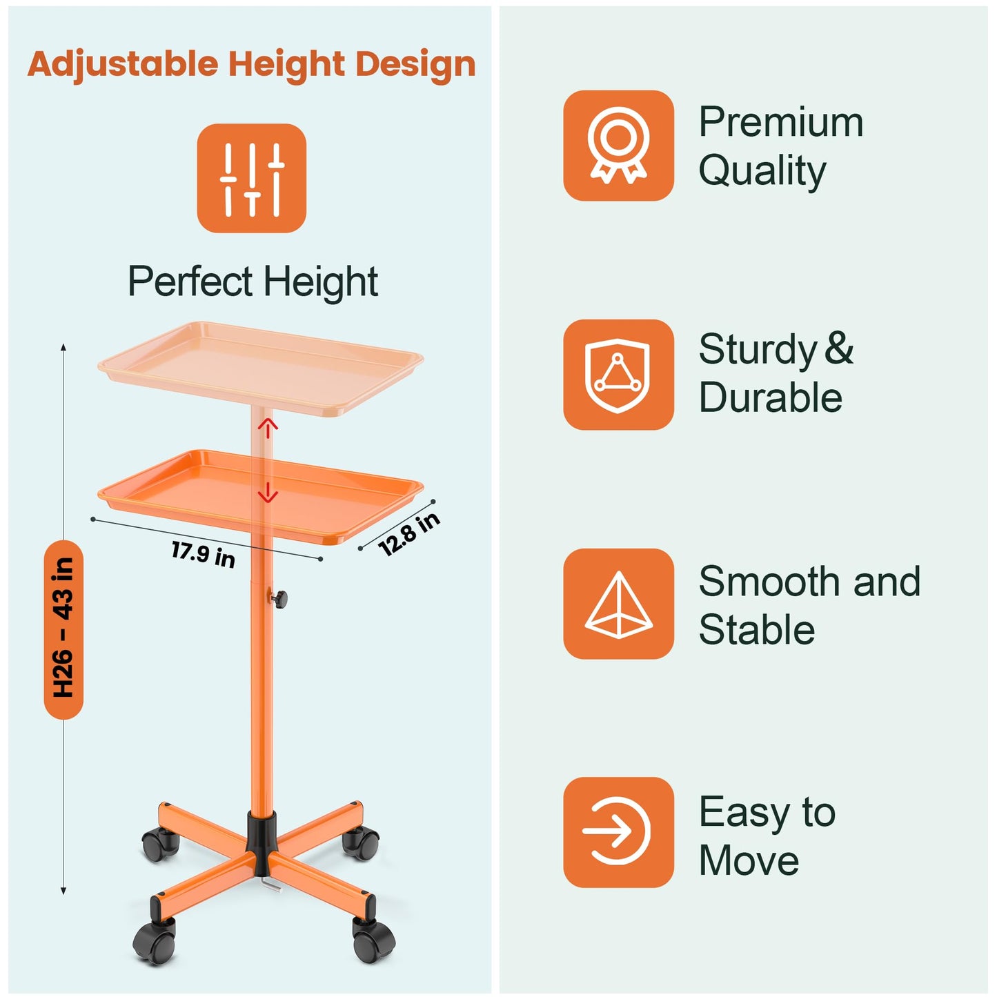 Salon Tray Tattoo Tray Salon Cart for Hair Stylist Salon Trolley Cart with Wheels Salon Rolling Tray-Orange