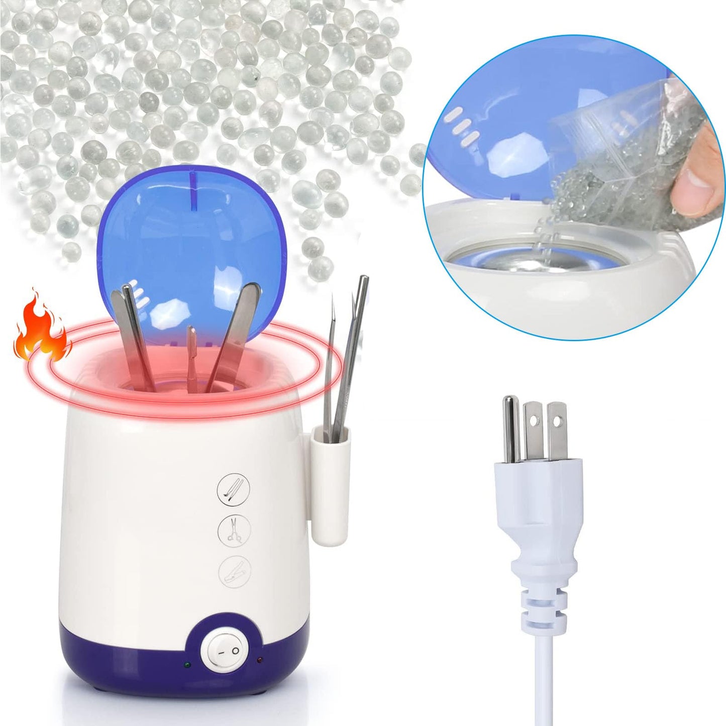 GoLashFun Nail Tool SterilizerCleaner Machine,High Temperature Cleaning Nail Tool Cleaning Pot for Manicure Nail Salon Nipper Hair Cutting Scissors Cleaning Equipment (Blue with Storage Container)