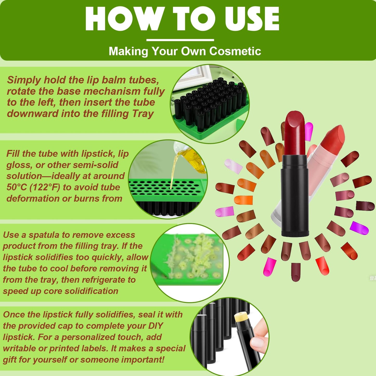 Lip Balm Tubes with Filling Tray and Spatula, 50 Empty Lip Balms Containers with Caps (Clear+Black), BPA Free, Make Natural Lip Balm Kit for DIY