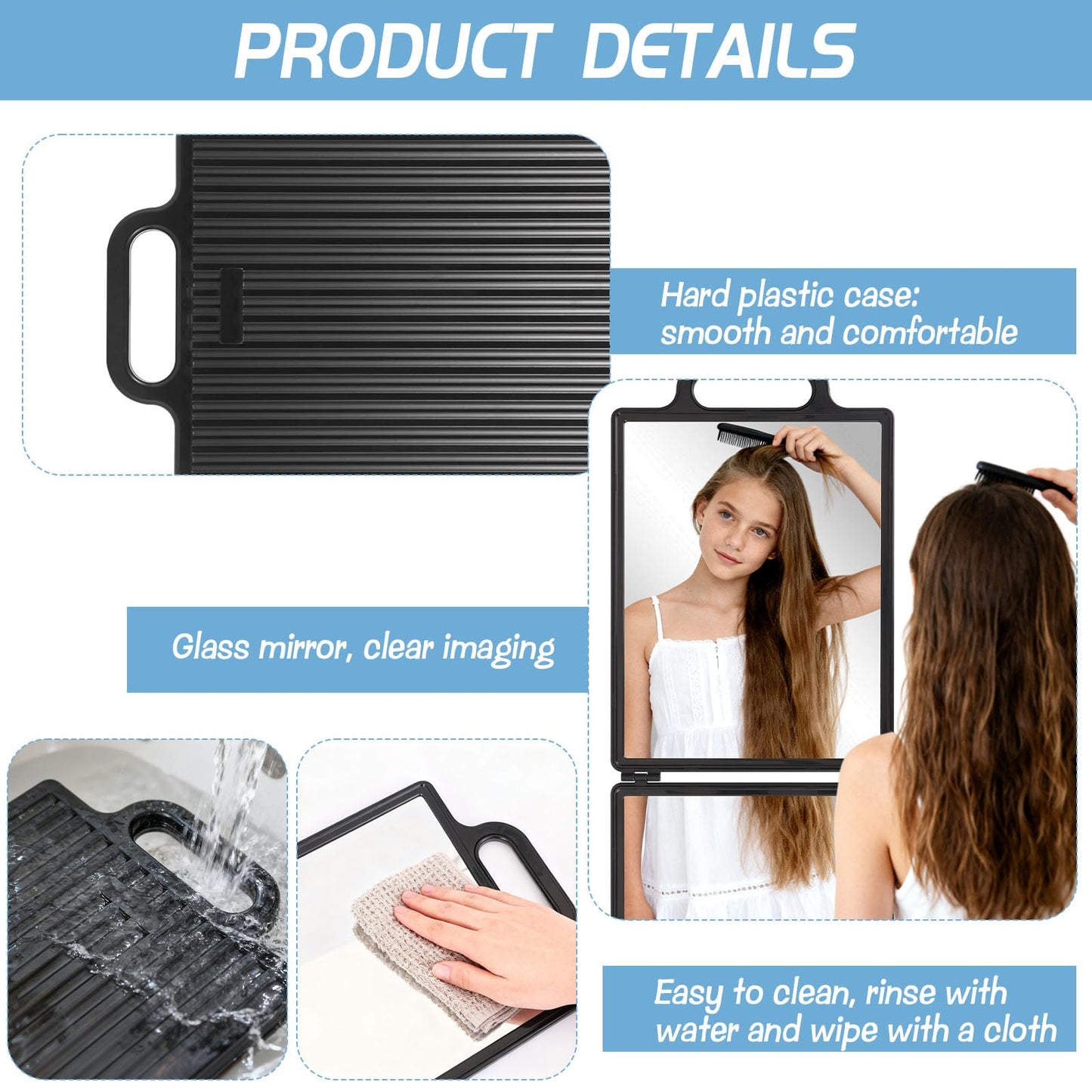 HFYZZ Foldable Full Length Travel Mirror with Handle, 28.3" x 9.3”Portable Shatterproof Hanging Camping Makeup Mirror for RV Tents and Small Spaces