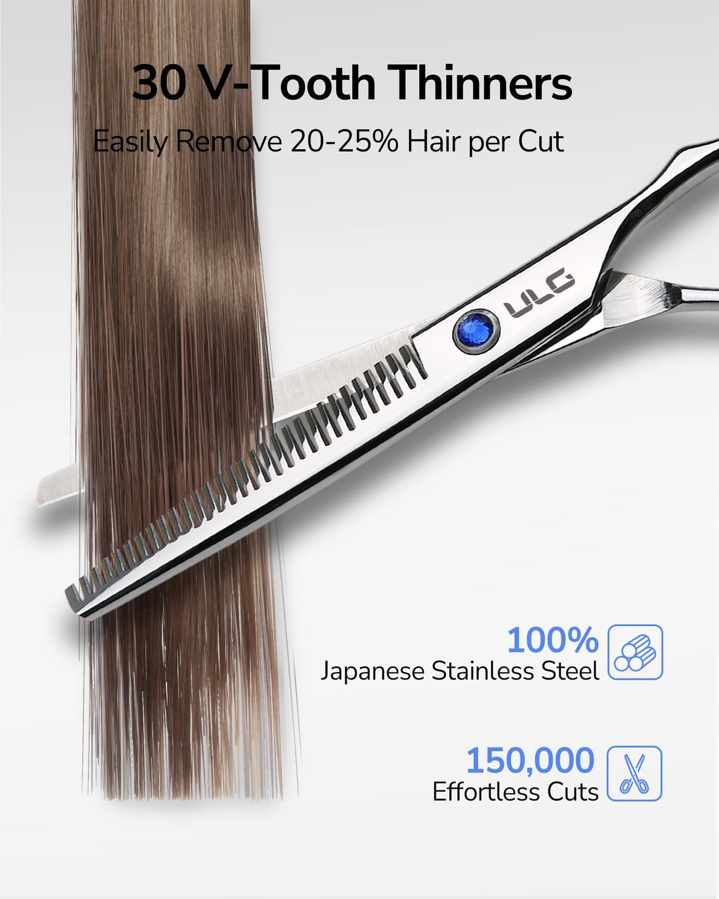 ULG Hair Cutting Scissors Thinning Shears Kit Professional Hairdressing Texturizing Salon Razor Edge Scissor Barber Kit Plus 6.5 inch Silver