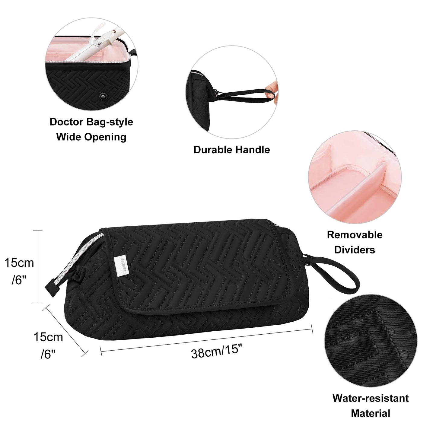 Leudes Hair Tools Travel Bag for Women Heat Resistant Mat for Travel Essentials Hot Tools Straighteners,Flat Irons,Curling Iron,Hot Air Brushes and Hair Dryer Organizer Bags 2 in 1(Black)