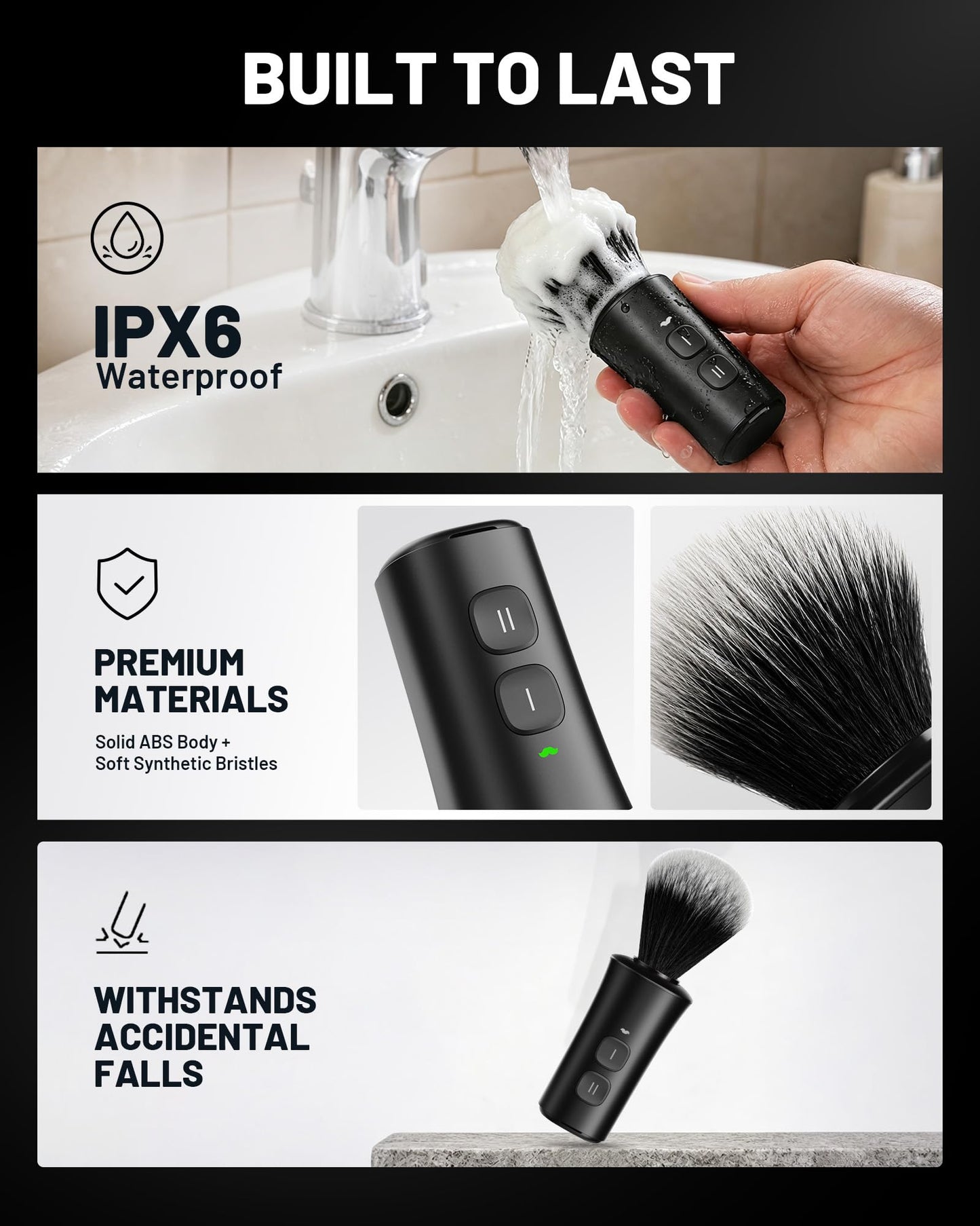 KAUGIC Electric Shaving Brush with Bowl, 2 Pack, Fast Spin-Drying, Synthetic Bristles,deep black