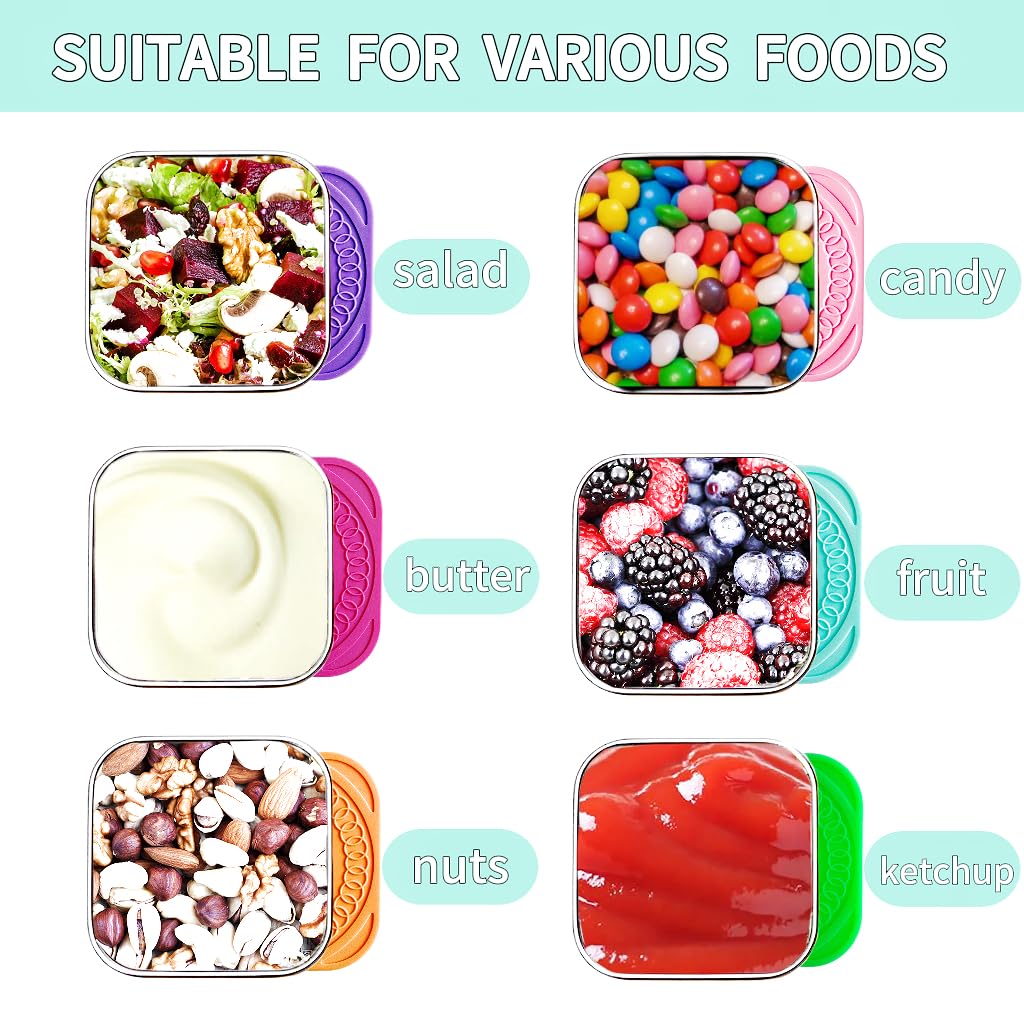 HTEVW 6 Pack Stainless Steel Snack Containers for Kids, 6 oz Toddler Snack Containers with Silicone Lids, Reusable Leak Resistant Food Containers for School Lunch, Daycare, Travel & Portion Control