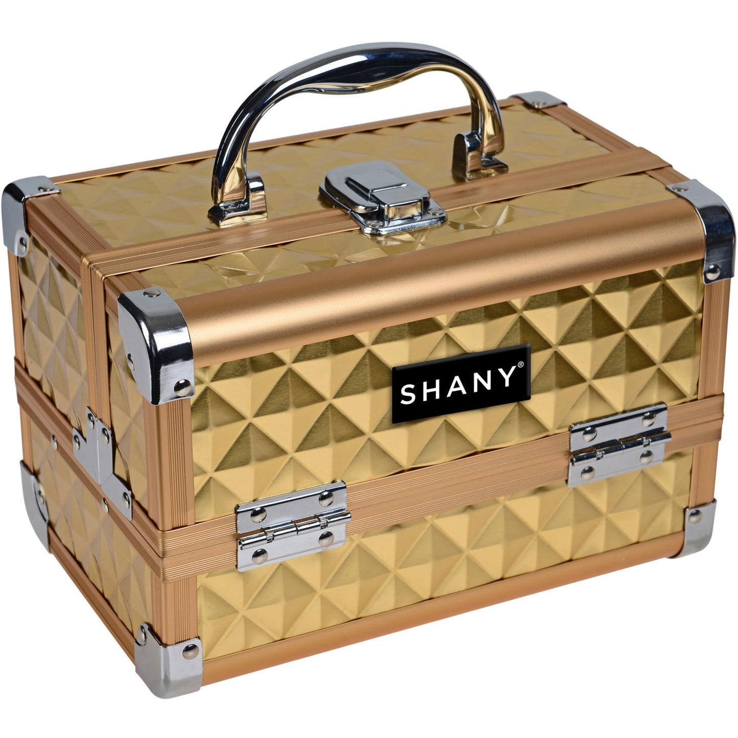 SHANY Chic Makeup Train Case Cosmetic Box Portable Makeup Case Cosmetics Beauty Organizer Jewelry storage with Locks, Multi trays Makeup Storage Box with Makeup Mirror - Golden House