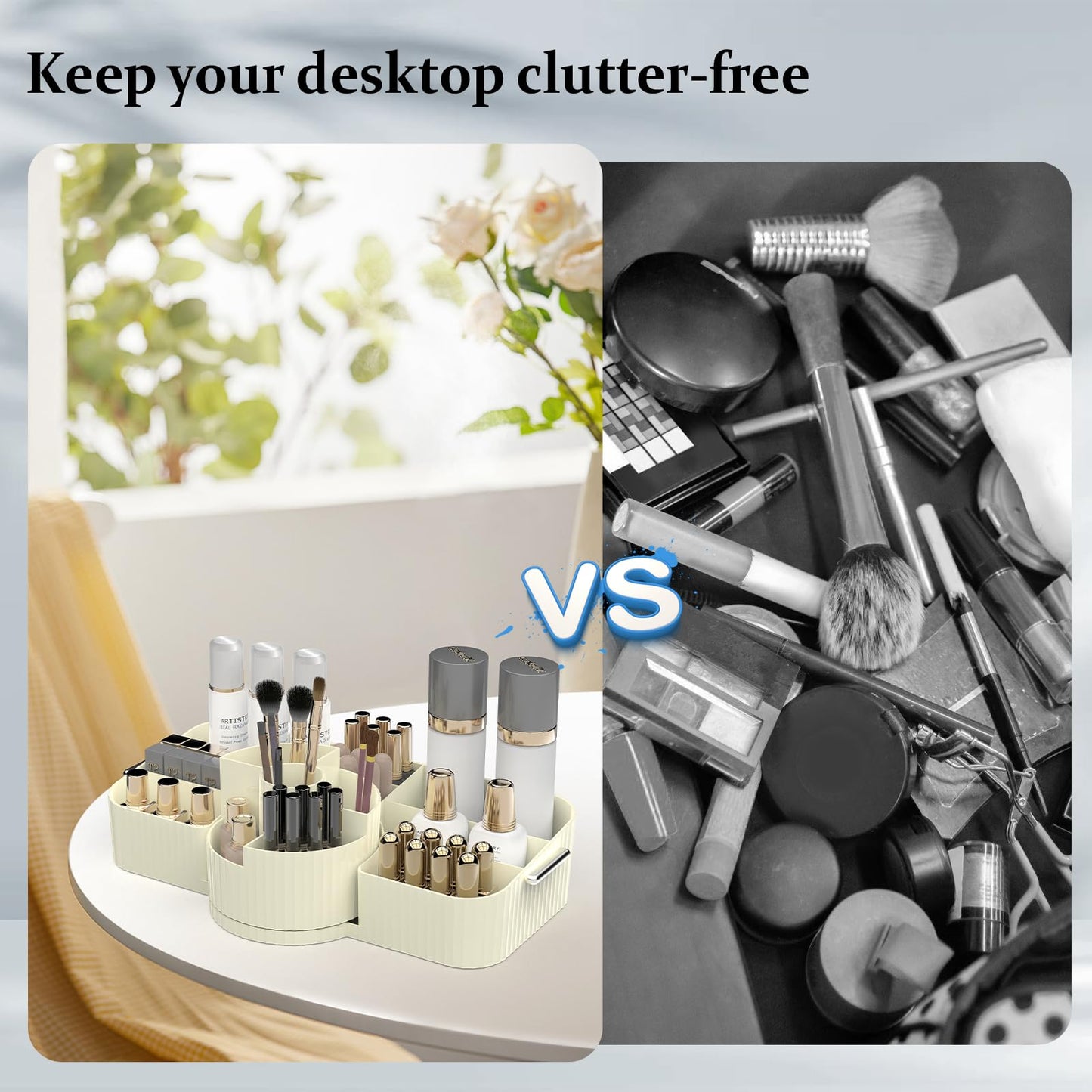 Aieyaki Rotating Makeup Organizer Cosmetic Display Case, Used for Vanity Makeup Brushes, Lipstick, Perfume and Various Skin Care Products - Spacious and Fashionable Storage Solution (Creamy White)