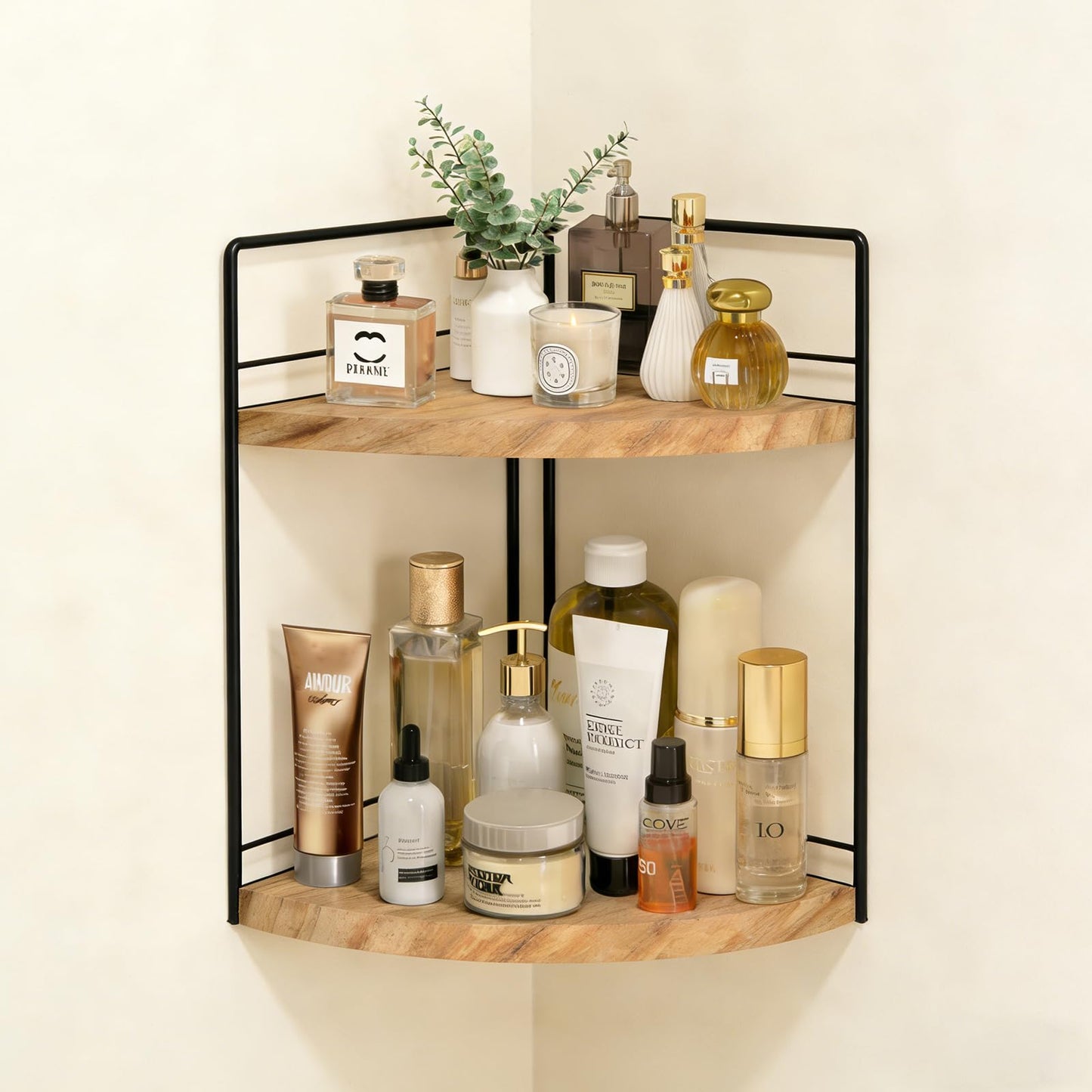 BSTSLL 2 Tier Bathroom Counter Organizer,Bathroom Countertop Organizer, Wood Vanity Organizer Corner Shelf,Makeup Tray for Perfume Skincare Bedroom Kitchen Corner (2 Tier,Yellow)