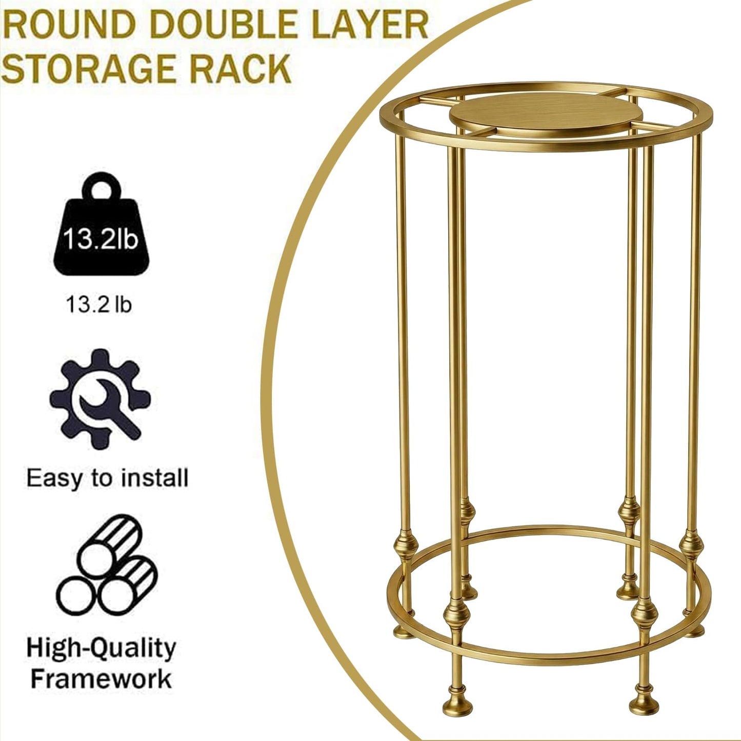 KUCKGO Round Garment Rack for Retail Display - Heavy Duty Metal Clothing Rack, Freestanding Clothes Hanging Rack for Boutique, Closet Storage for Dresses, Shirts & Coats, Gold