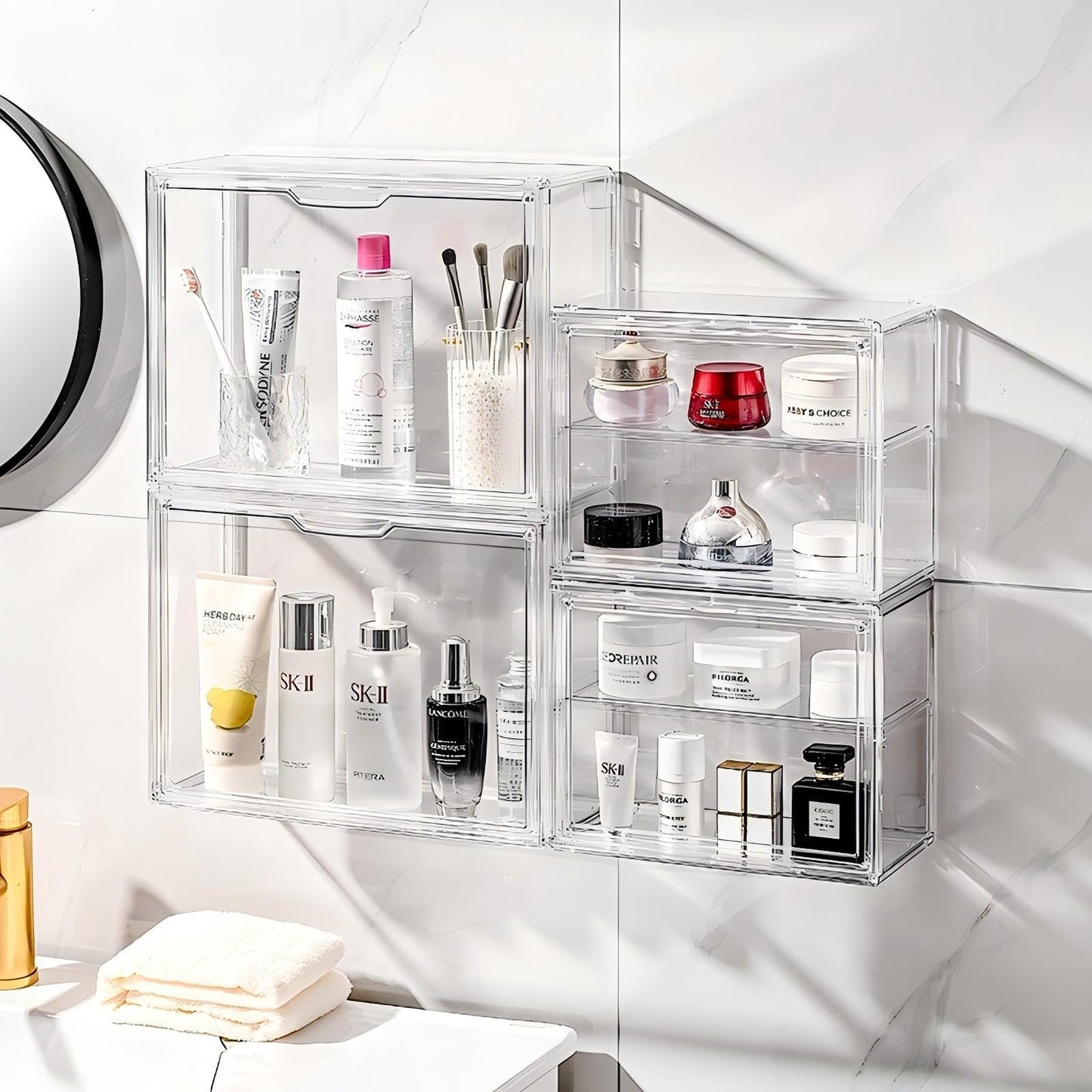 Single-Shelf Transparent Acrylic Display Case with Magnetic Door - Compact Stackable Makeup Organizer (10.6"x8.7"x5.1") - Dustproof Box for Cosmetics, Jewelry, Skincare & Collectibles