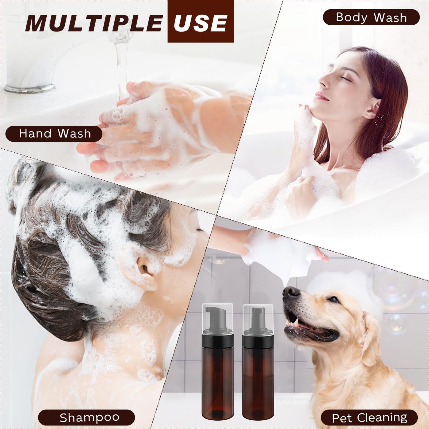 8 Pcs 150ml/5oz Foam Bottle Dispenser Empty Plastic Foaming Pump Bottle Brown Refillable Container for Shampoo Shower Hand Soap Facial Cleanser