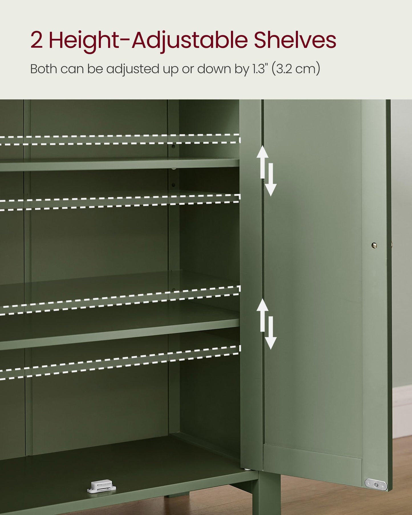 VASAGLE Bathroom Floor Storage Cabinet, Bathroom Storage Unit with 2 Adjustable Shelves, Bathroom Cabinet Freestanding, 30 x 60 x 80 cm, Forest Green UBCB060C01V1