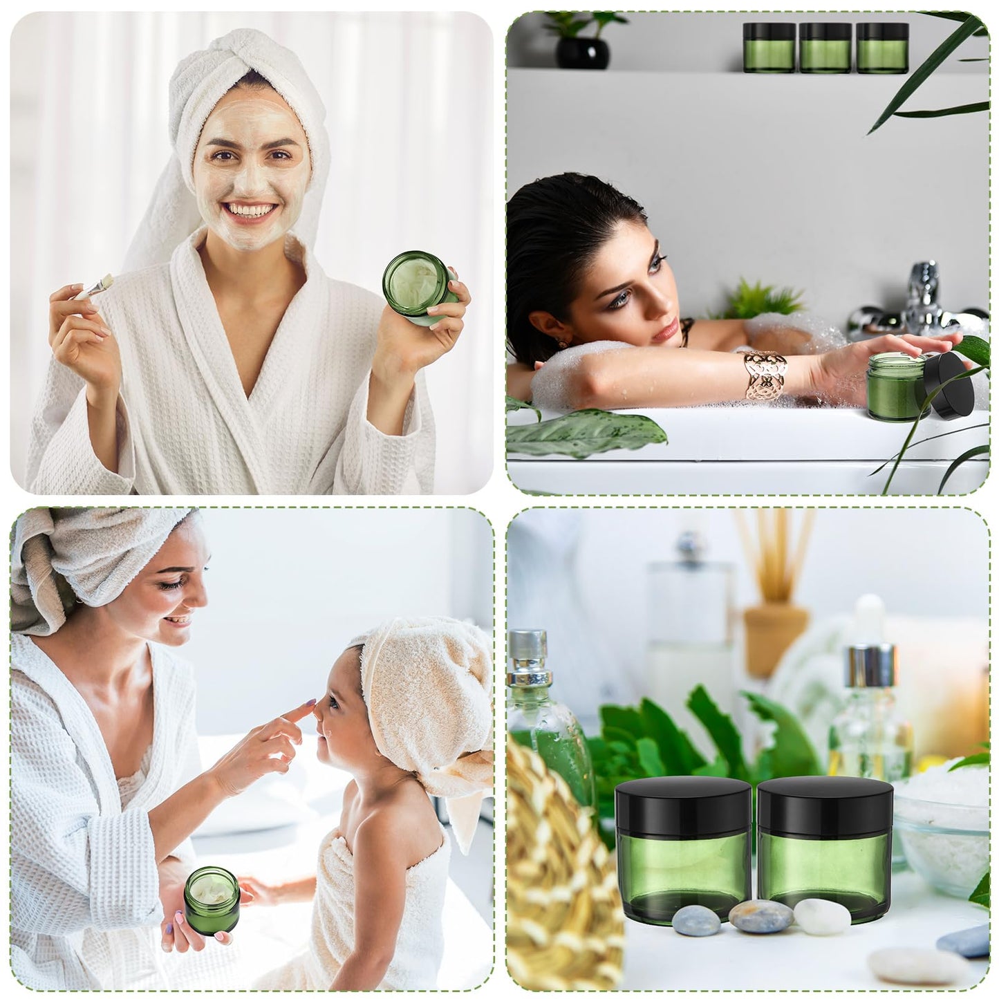 Domensi 48 Pcs 2 oz Glass Jars with Lids Travel Size Round Leakproof Empty Cosmetic Jars with Inner Liners Lid for Storing Makeup Lotions Face Cream Ointments DIY Making (Olive Green)