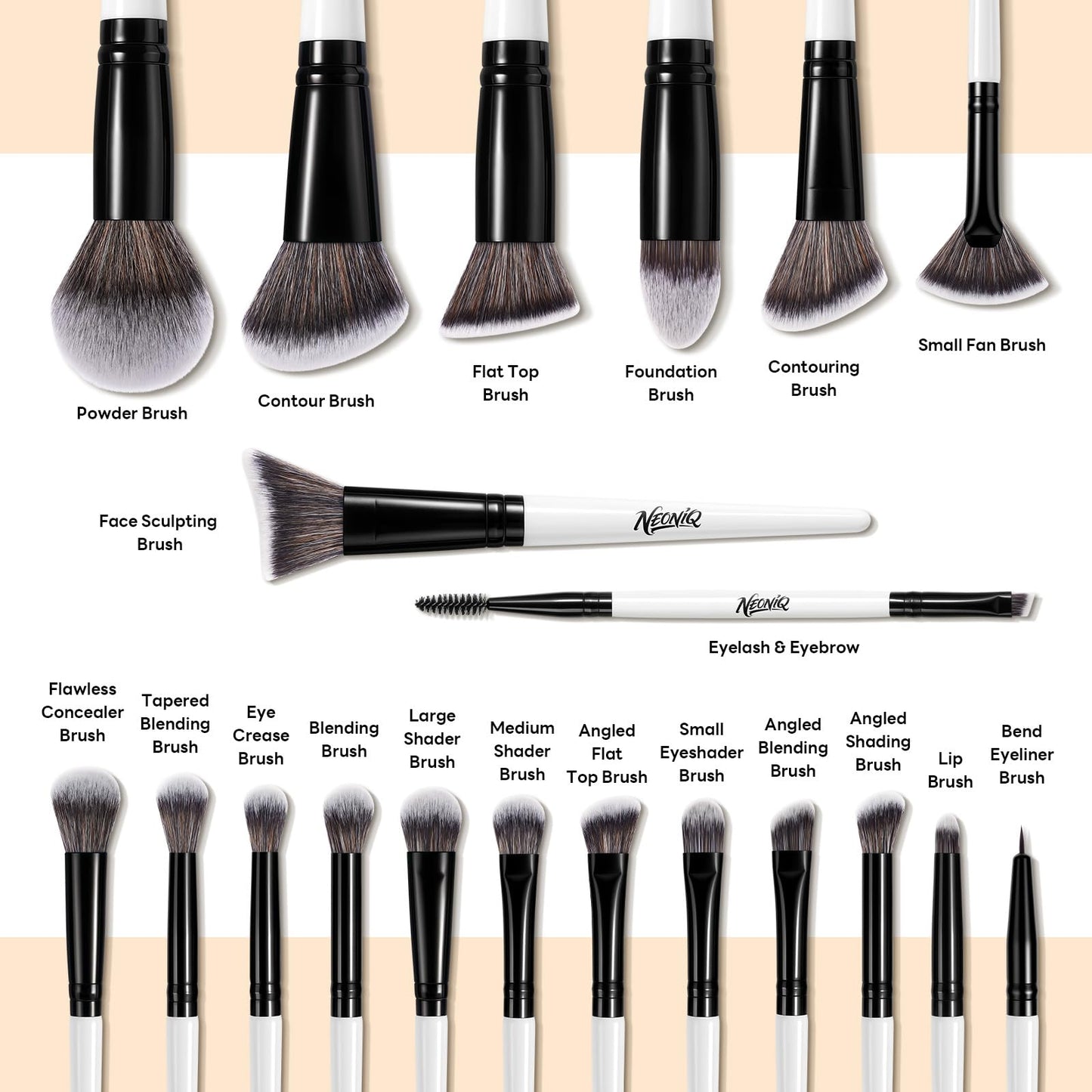 NEINIQ 20 PCS Travel Makeup Brush Set, Makeup brushes, Professional Foundation Eyeshadow Concealer Blush Powder Bronzer Brushes,Versatile Face Make Up Tools with Travel Makeup Case（White）