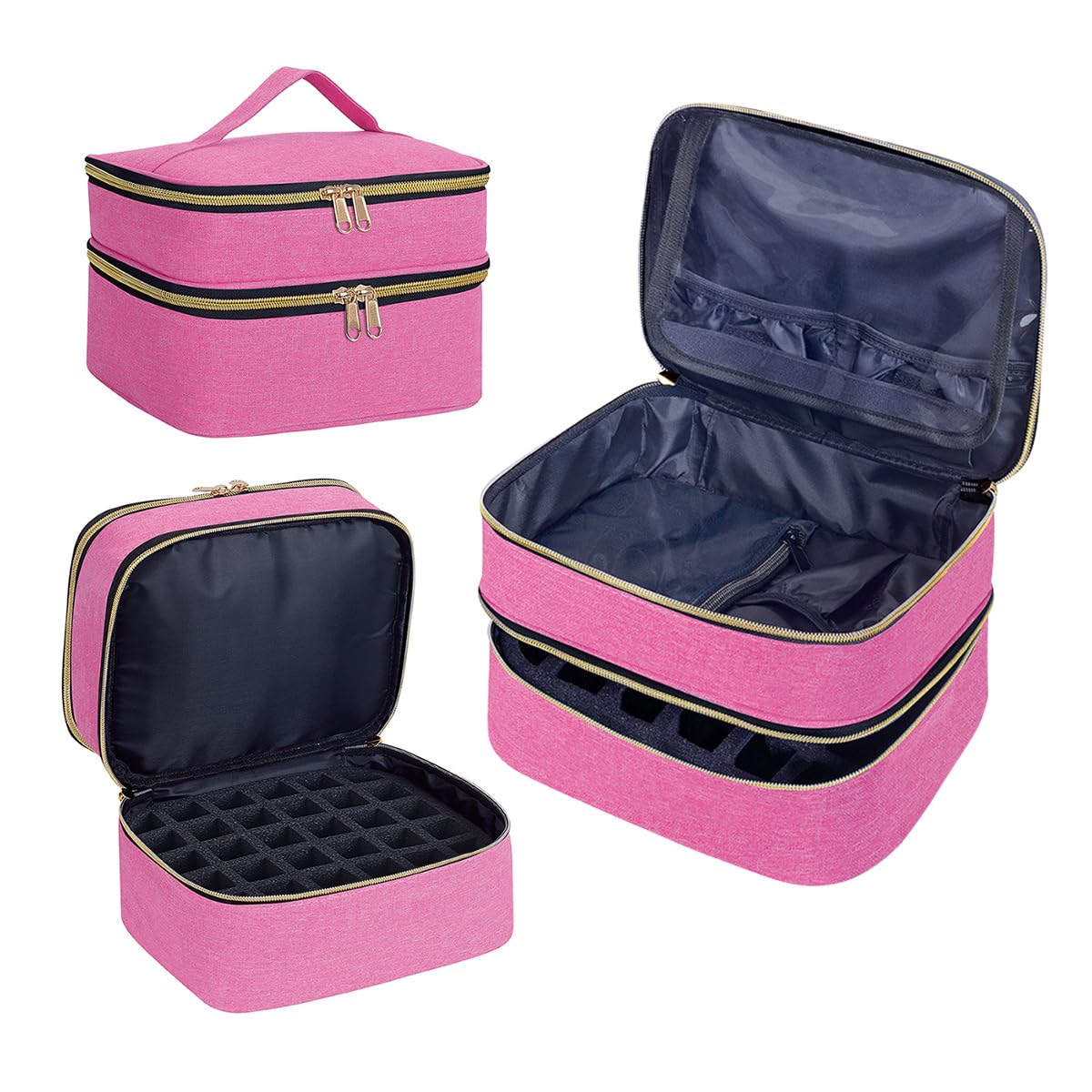 YAHOURWAT Nail Polish Organizer Bag Double Layer Capacity Portable Travel Storage Case Holds 30 Bottles (15 ml/0.51 floz) Nail Supplies Holder Bag Designed for Nail Tools Rose Red