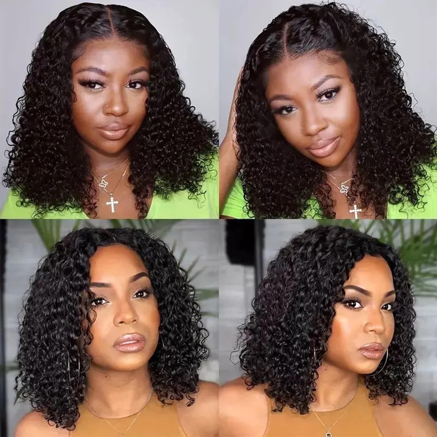 XIROM UN 14 Inch Short Bob Wigs 13x4 Deep Wave Bob Wig 180% Density Deep Curly Wavy Glueless Transparent Lace Frontal Wig