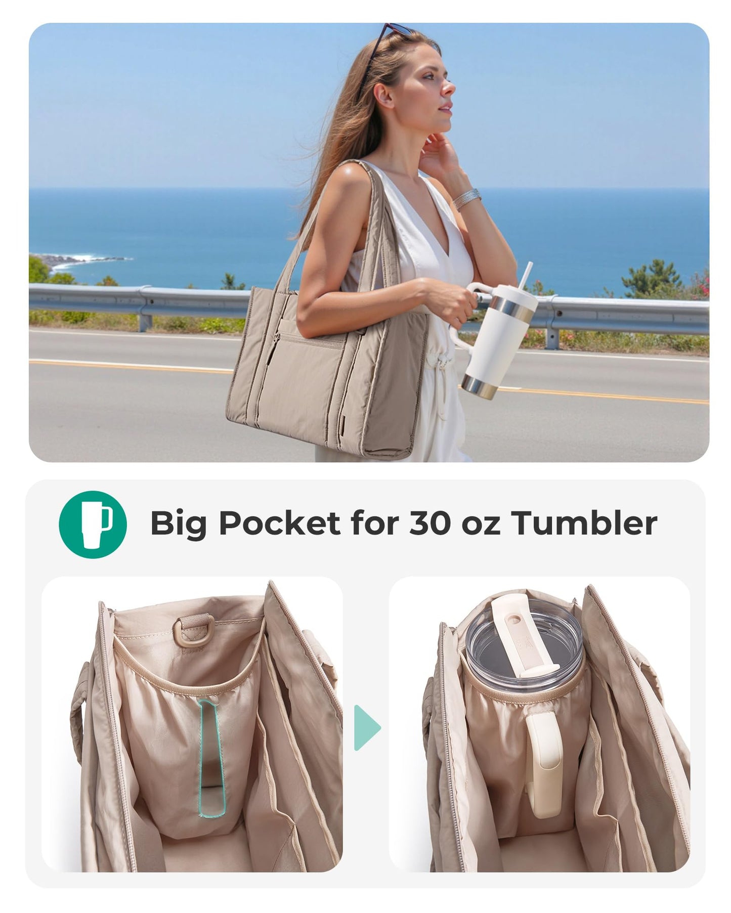 BAGSMART Boxy Tote Bag for Women, Crossbody Bag with Zipper, Crush Bow Purses for Travel Work College, Cream, Small