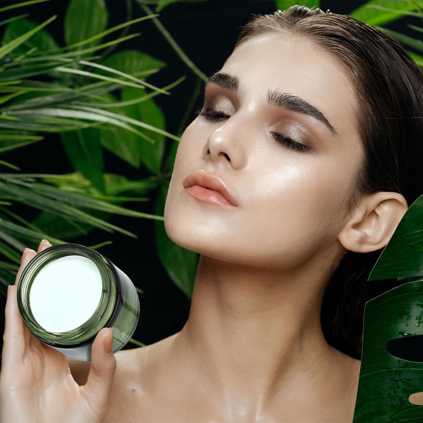 Domensi 48 Pcs 2 oz Glass Jars with Lids Travel Size Round Leakproof Empty Cosmetic Jars with Inner Liners Lid for Storing Makeup Lotions Face Cream Ointments DIY Making (Olive Green)
