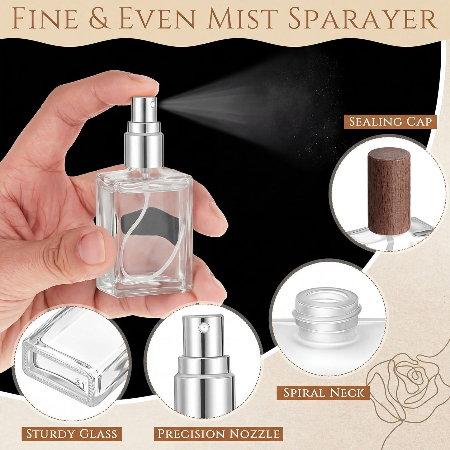 Domensi 30 Pcs 10/15/30/50 ml Glass Square Perfume Bottles Mini Glass Empty Spray Atomizer Bottles Bulk Refillable Perfume Dispenser Container with Pump Tool for Travel (15 ml,Dark Woddy Color)