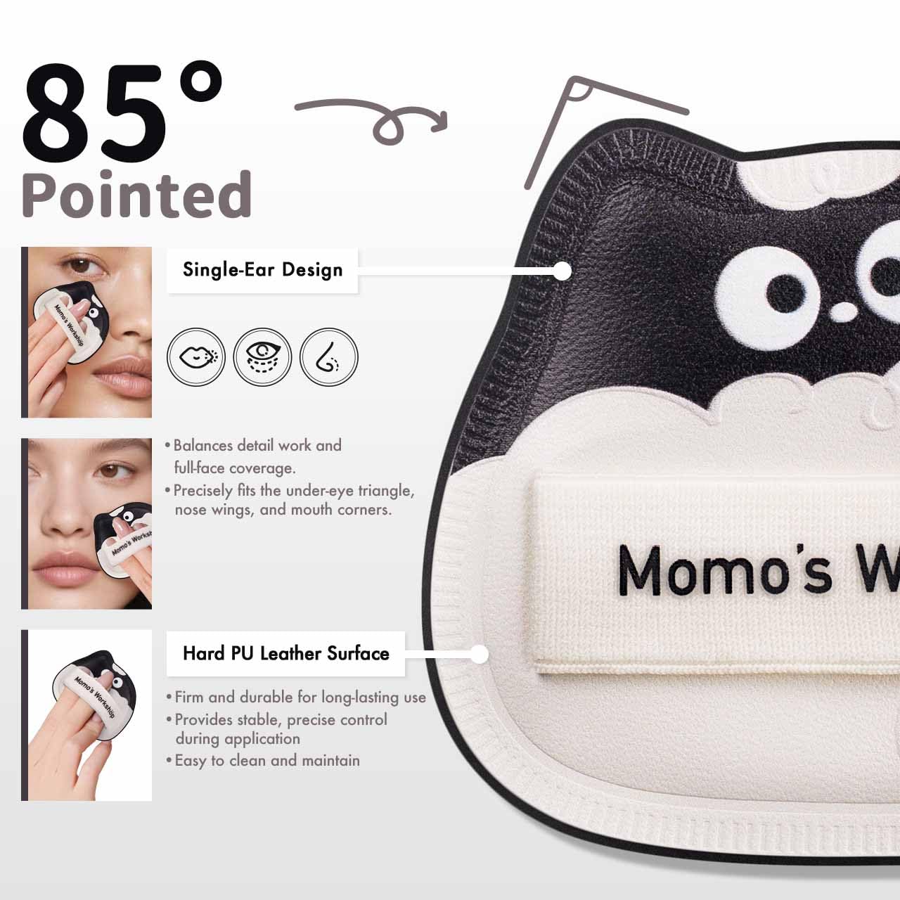 Momo's Workshop Makeup Sponge 2Pcs Lamb 85° Tip for Foundation Concealer Case