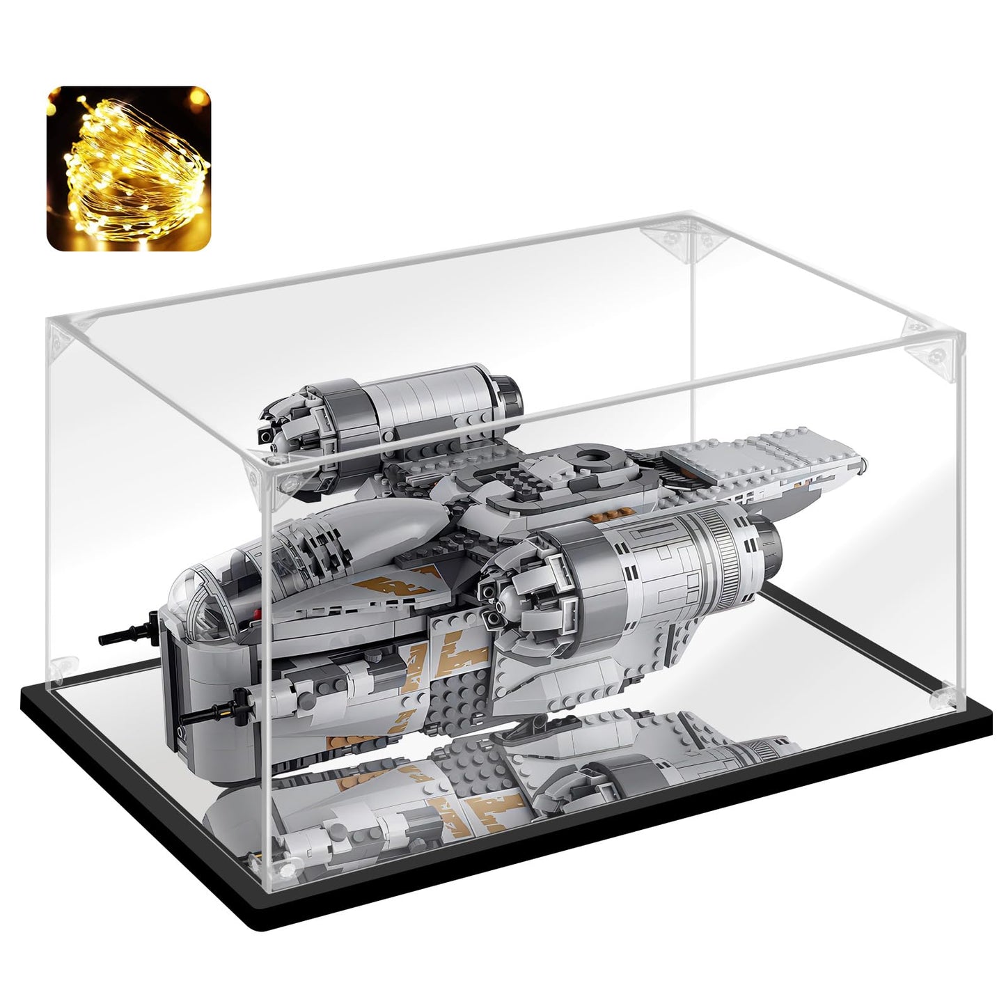 Instnovny Acrylic Display Case for Collectibles - Assemble Display Box for Lego 75292 Model Toys - Clear Case for Display Football Trophy Figures - Showcase (Black, 17.7x13.8x7.9 inch)