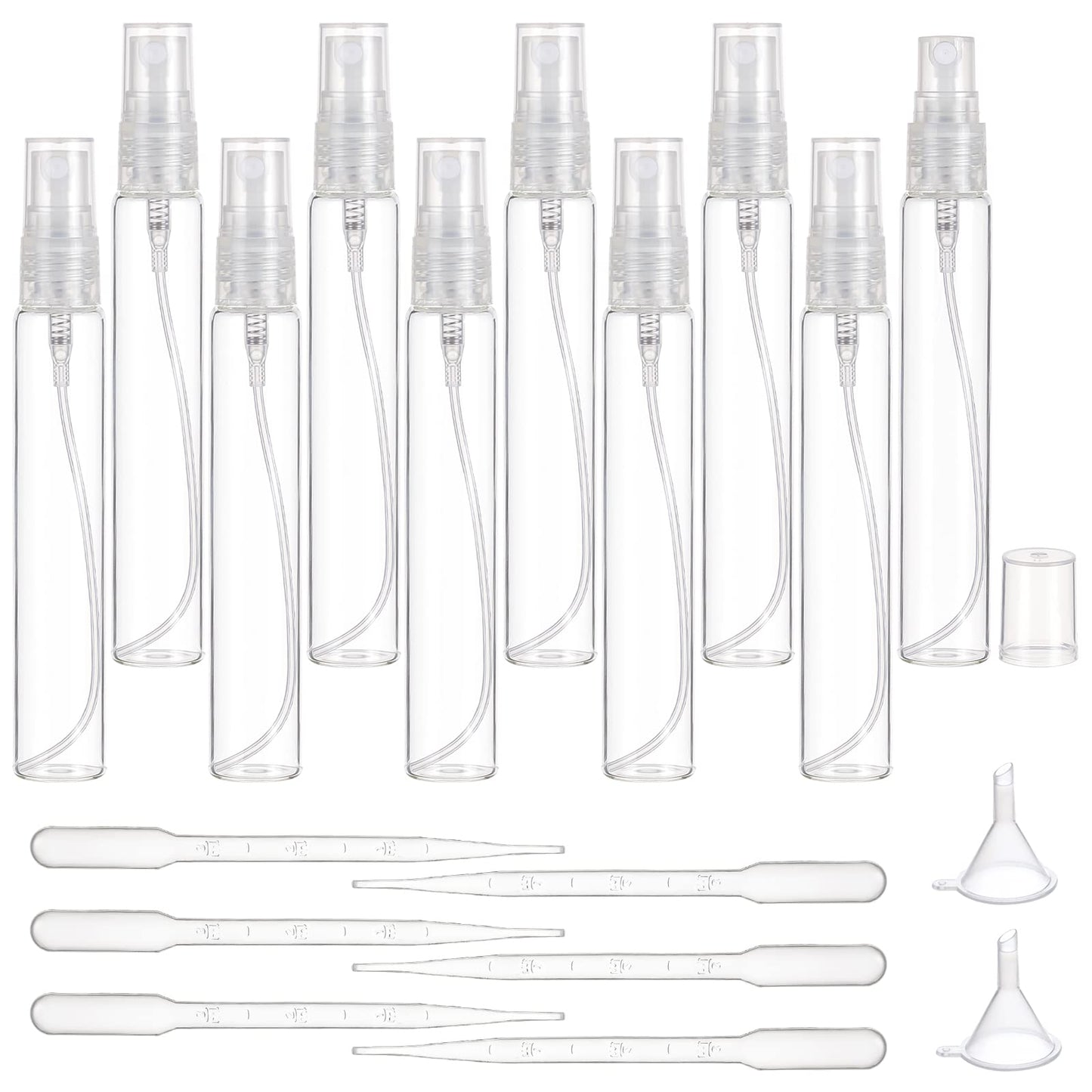 BENECREAT 20 Pack 15ml(0.51oz) Clear Glass Perfume Bottle Refillable Portable Fine Mist Spray Bottles with Funnel and Dropper for Essential Oils, Perfume and Cosmetics Liquid