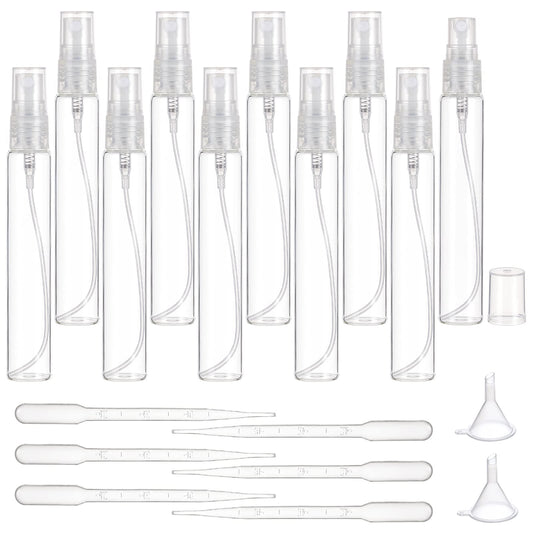BENECREAT 20 Pack 15ml(0.51oz) Clear Glass Perfume Bottle Refillable Portable Fine Mist Spray Bottles with Funnel and Dropper for Essential Oils, Perfume and Cosmetics Liquid