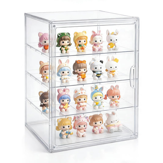 Extra Large 15.7'' Tall Acrylic Display Case with 3 Removable Dividers, Stackable Clear Action Figure Showcase with Magnetic Door, Large Storage Box for LEGO, Dioramas, Books & Collectibles