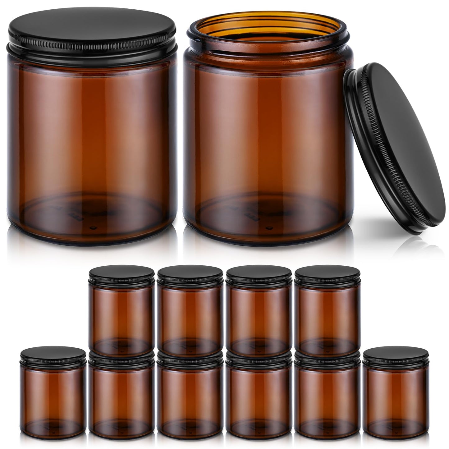 8 oz Amber Glass Jars with Metal Lids, 12 Pack Amber Small Glass Jars with Black Lids, Lotion Container Empty Cosmetic Travel Containers for Sample, Cream, Lotion, Honey, Powder