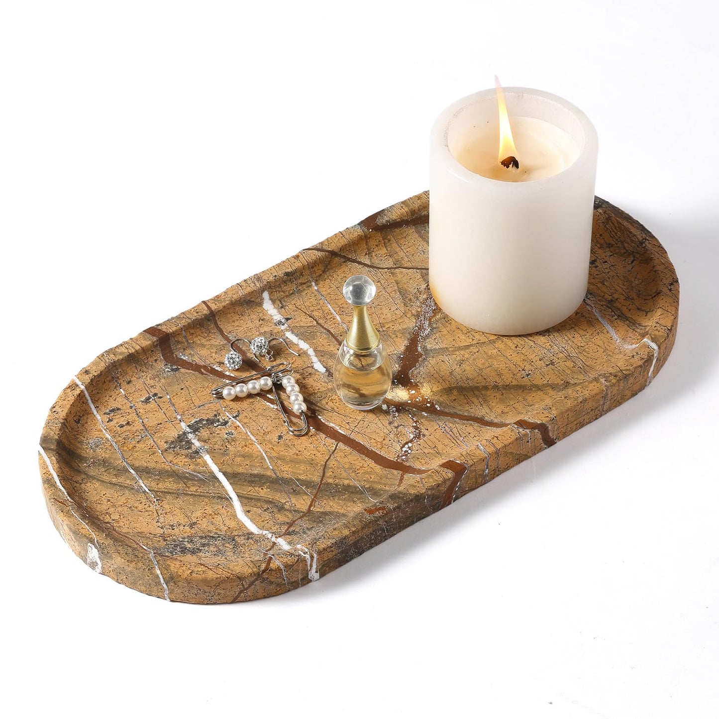 Koville Indian Natural Marble Decorative Tray, 12"x6" - Countertop Organizer, Catchall for Perfume, Candles, Jewelry
