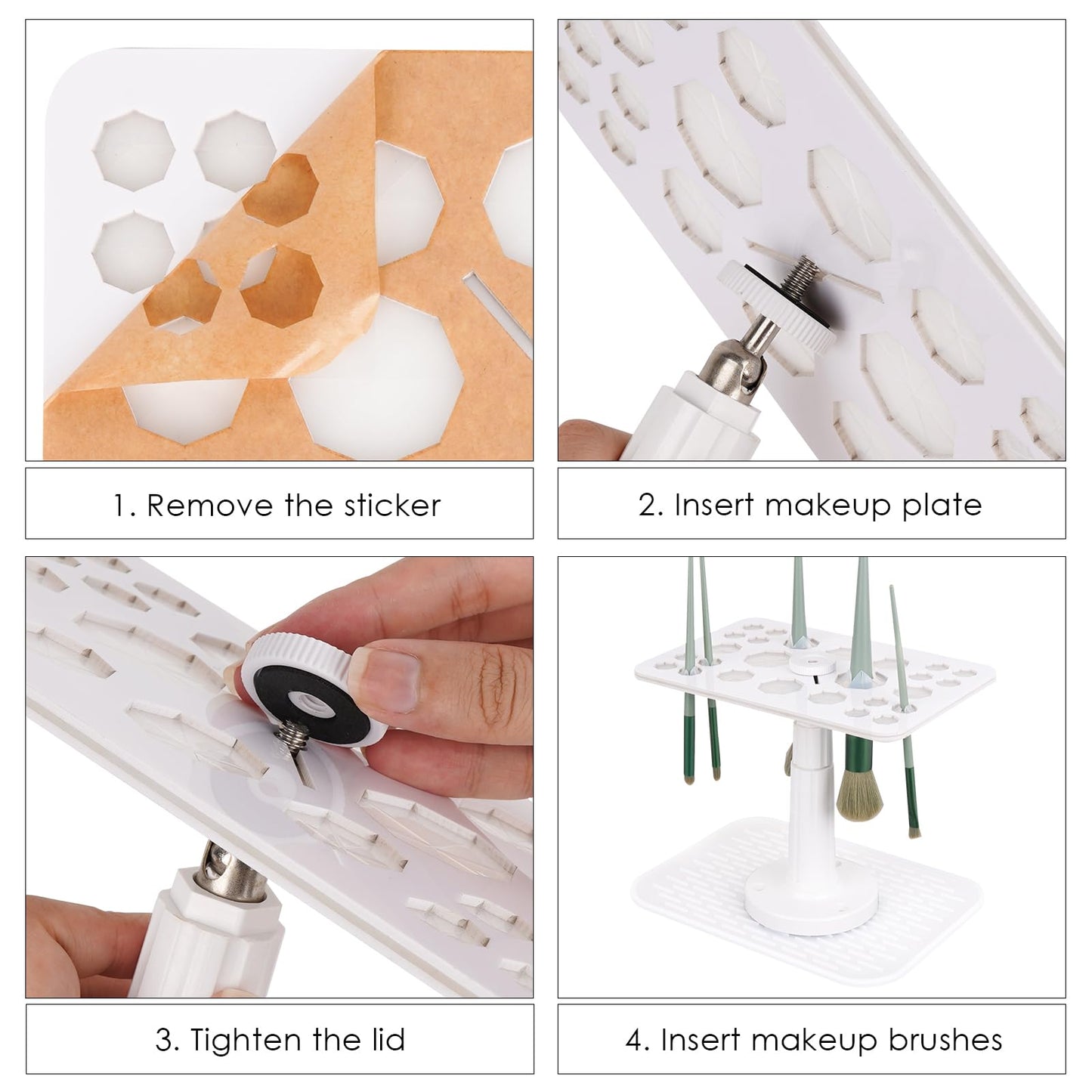 DODAMOUR Makeup Brushes Drying Rack with Silicone Mat, Adjustable Makeup Brush Holder, Makeup Brush Display Dryer Stand, 26 Holes Acrylic Brush Organizer Stand (White)