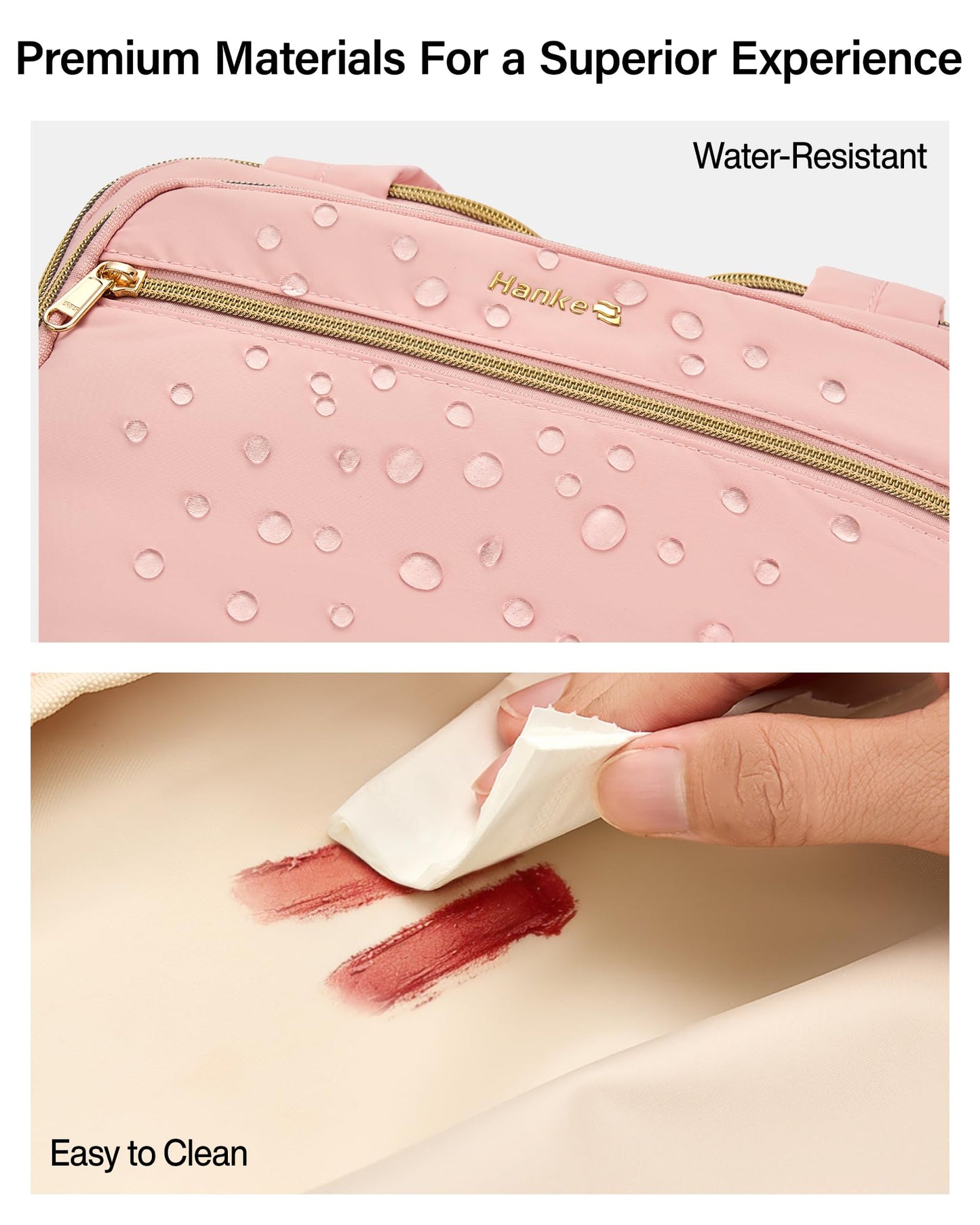 Hanke Travel Toiletry Bag, Lightweight Wide-open Large Toiletry Bags for Women, Dual-Layer Makeup Bag Water-Resistant Cosmetic Travel Bag with Handle for Accessories, Essentials, Pink