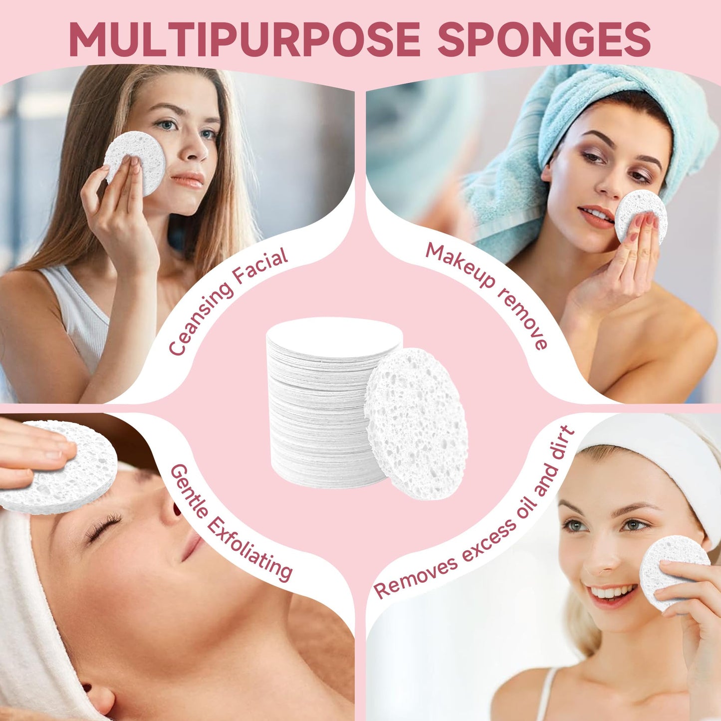 100 Count Compressed Facial Sponges 100% Natural Cellulose Eco-Friendly Makeup Sponges for Gentle Cleansing, Exfoliating & Stubborn Makeup Removal Travel for Women (Round white)