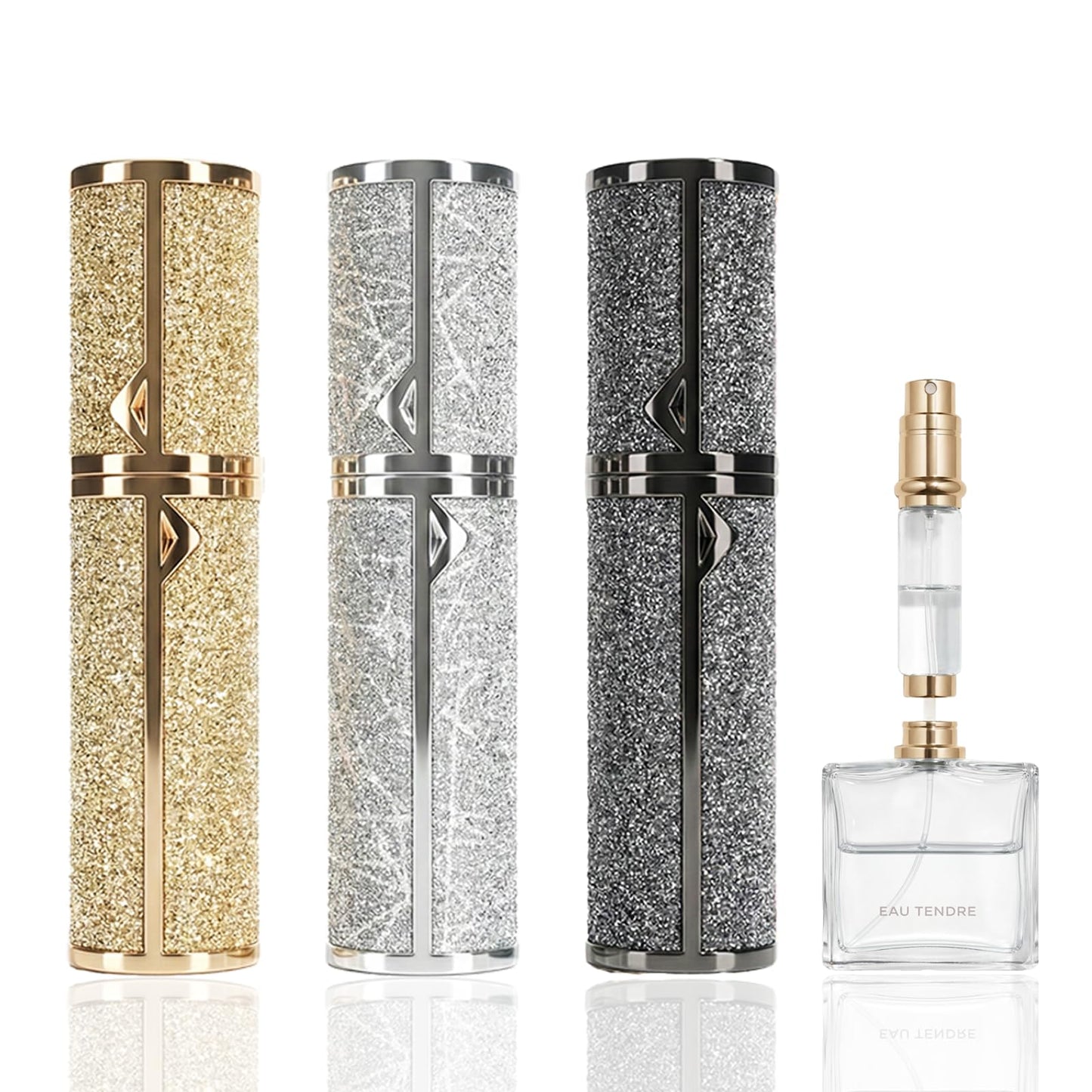 Luxury Travel Perfume Bottle Refillable 5ML, Leak-Proof Perfume Atomizer with Bottom Fill, Portable Mini Travel Size Cologne Sprayer for Men & Women, TSA Approved Empty Spray Bottles for Fragrance